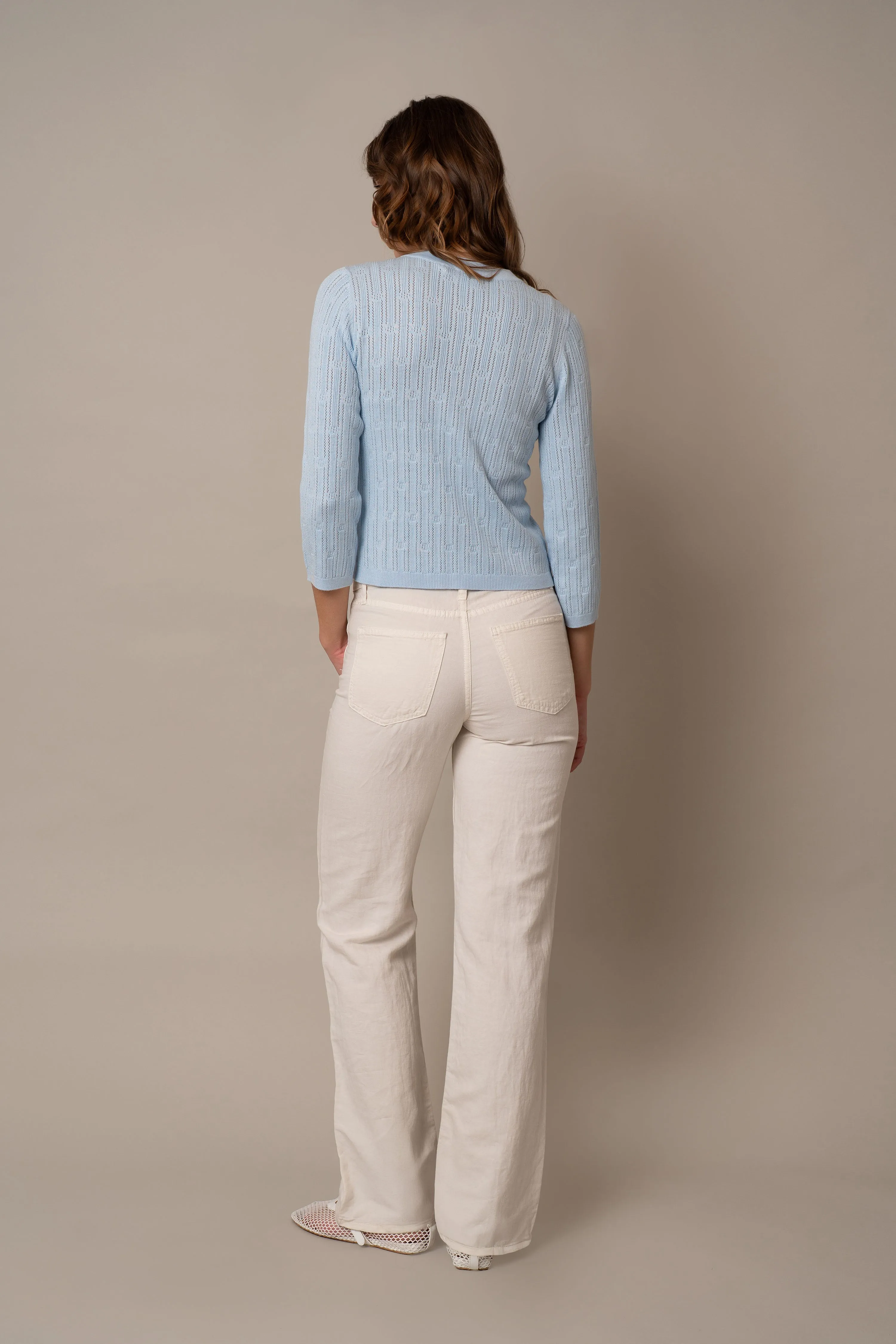Pointelle Novelty Crew Neck Cardigan soft vibe