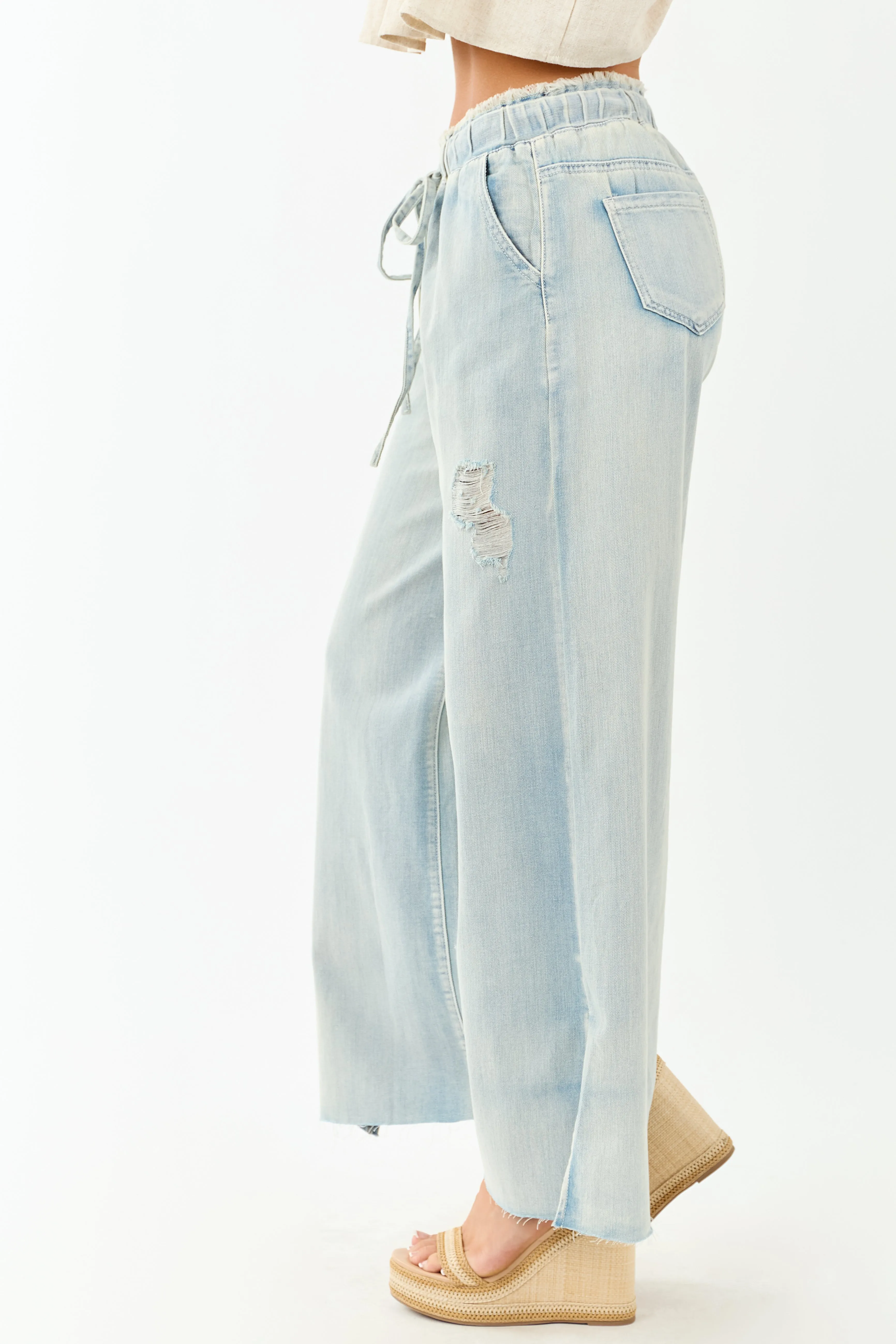POL Light Wash Lightweight Denim Drawstring Pants bold spirit