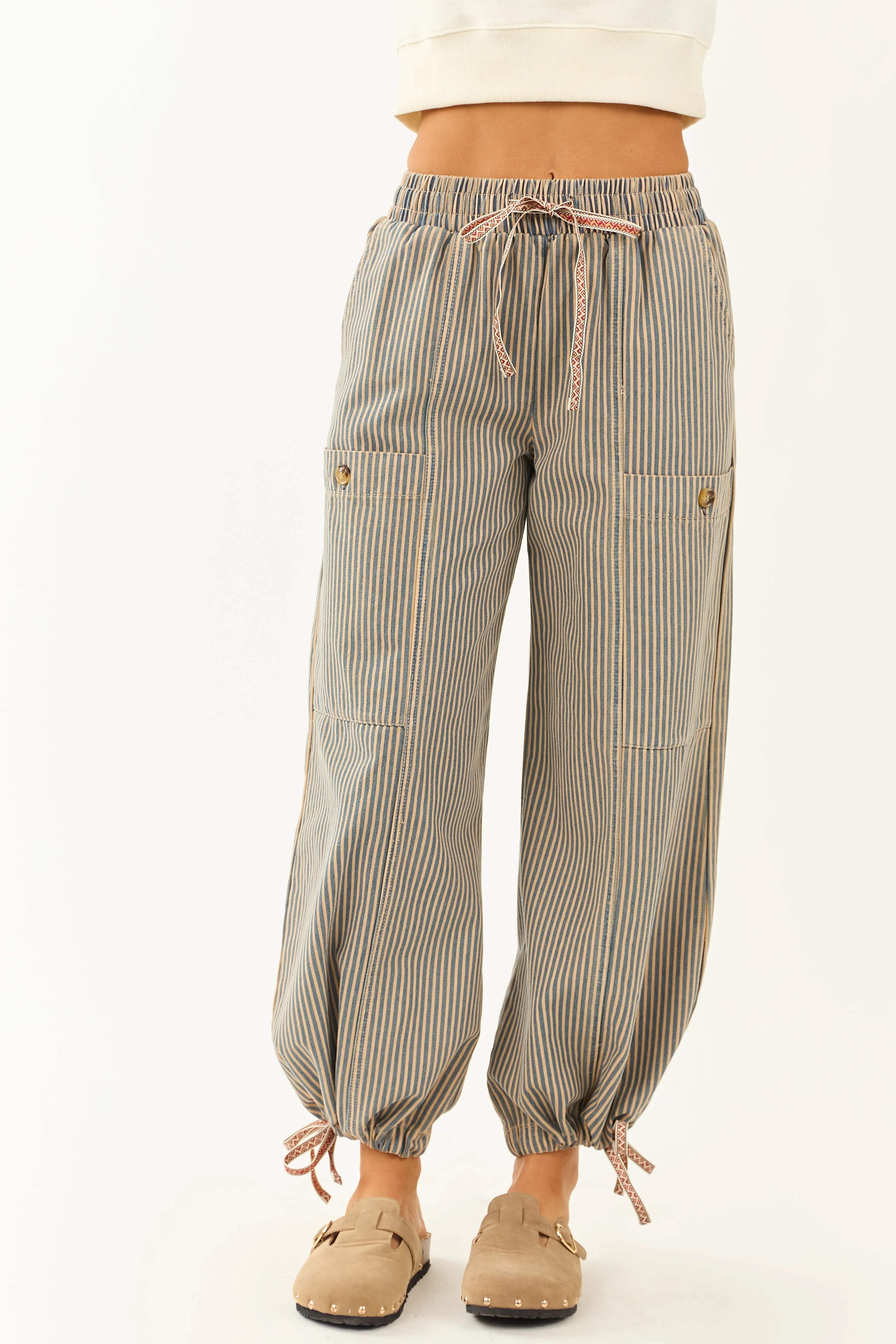 PRE-ORDER Copper and Ocean Striped Wide Leg Denim Pants SHIP ETA 9/10 day night