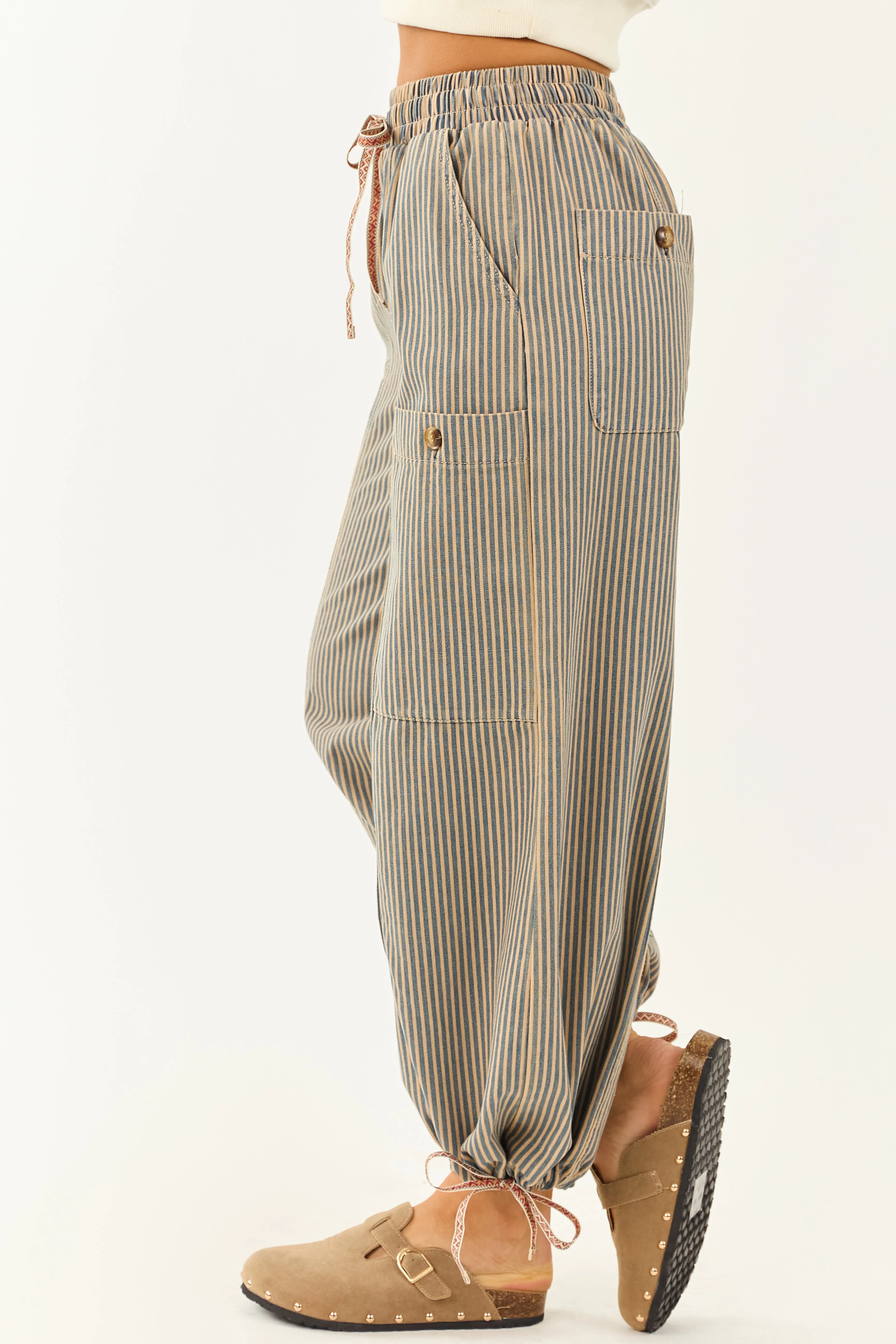 PRE-ORDER Copper and Ocean Striped Wide Leg Denim Pants SHIP ETA 9/10 day night