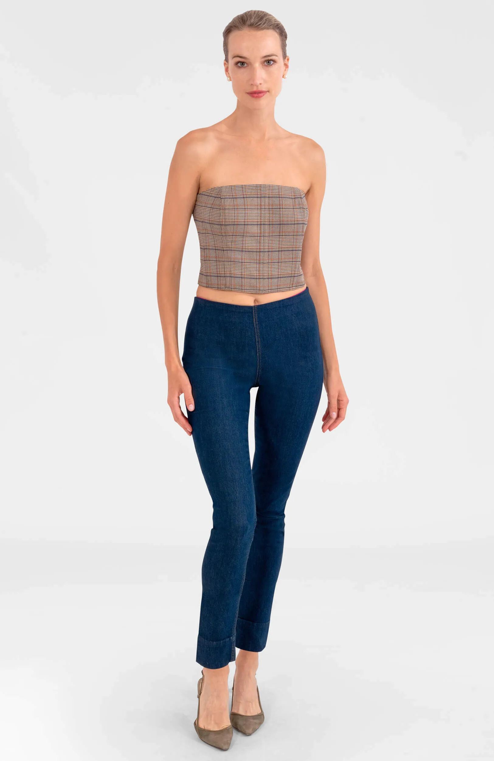Preppy Plaid Bustier - Khaki interview appropriate