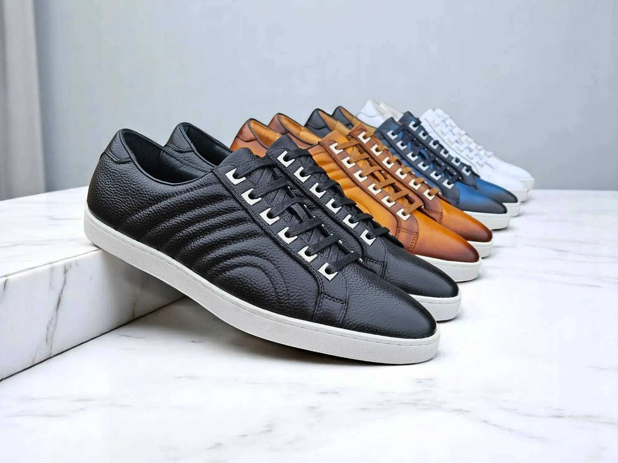 Primo Hand Burnished Leather Sneakers lightweight feel