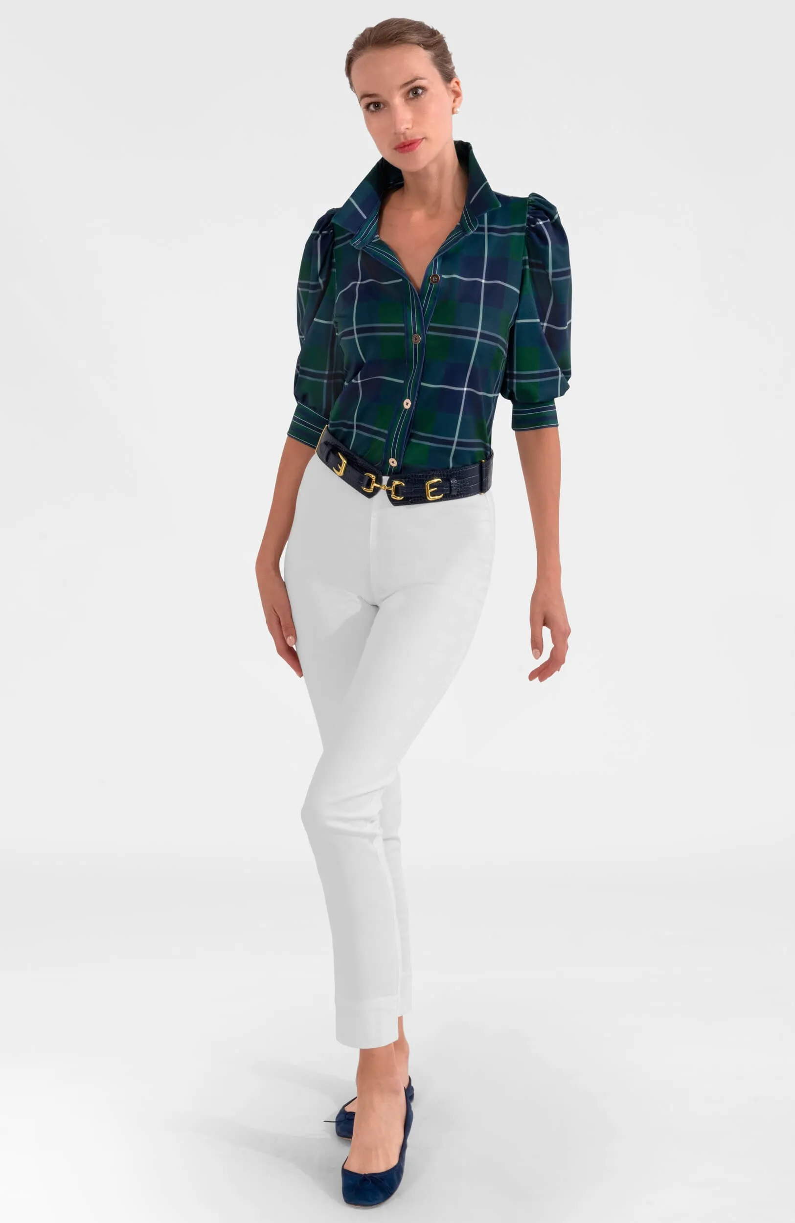 Puff Sleeve Top - Melville Tartan petite flattering