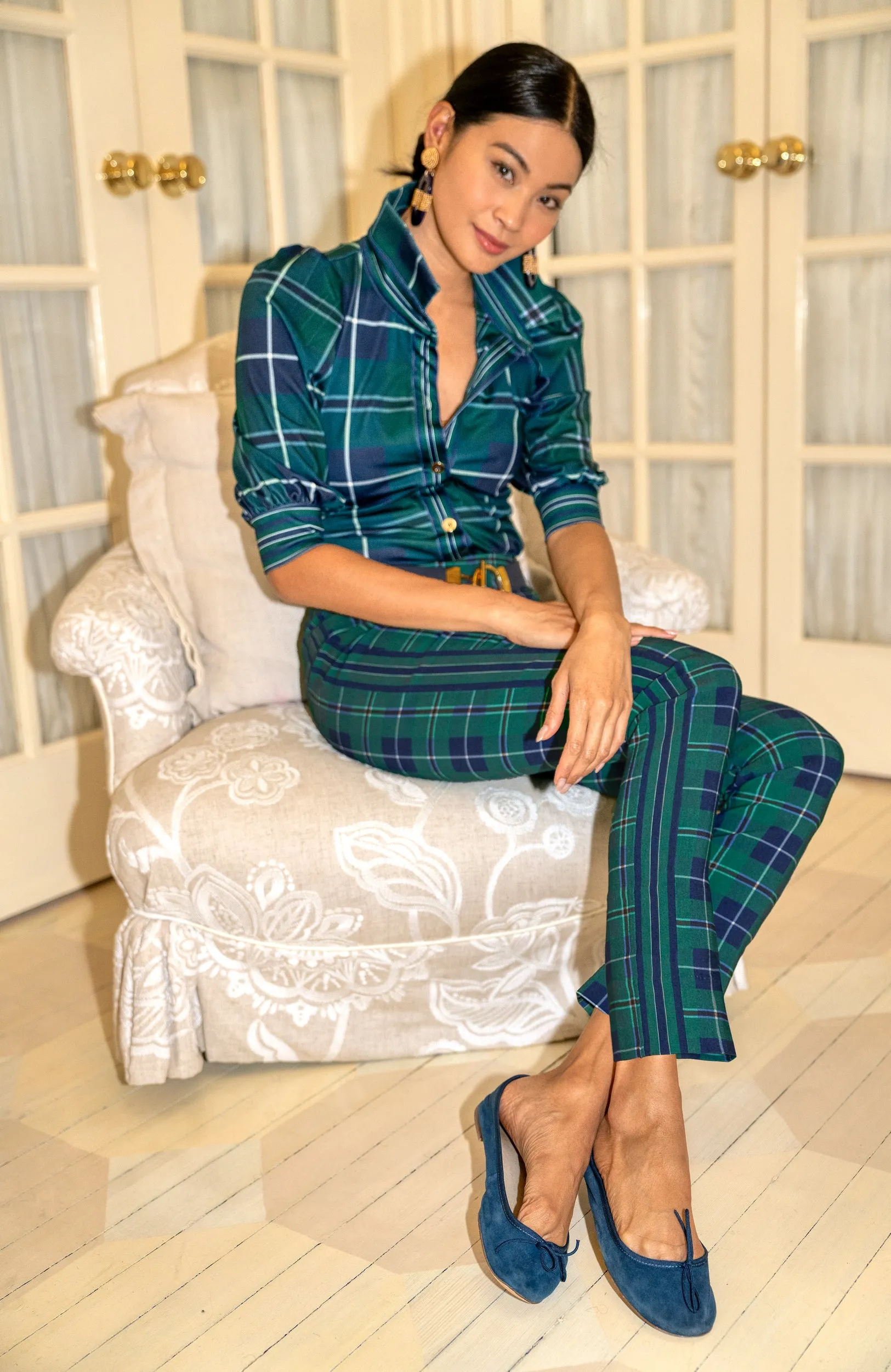 Puff Sleeve Top - Melville Tartan petite flattering