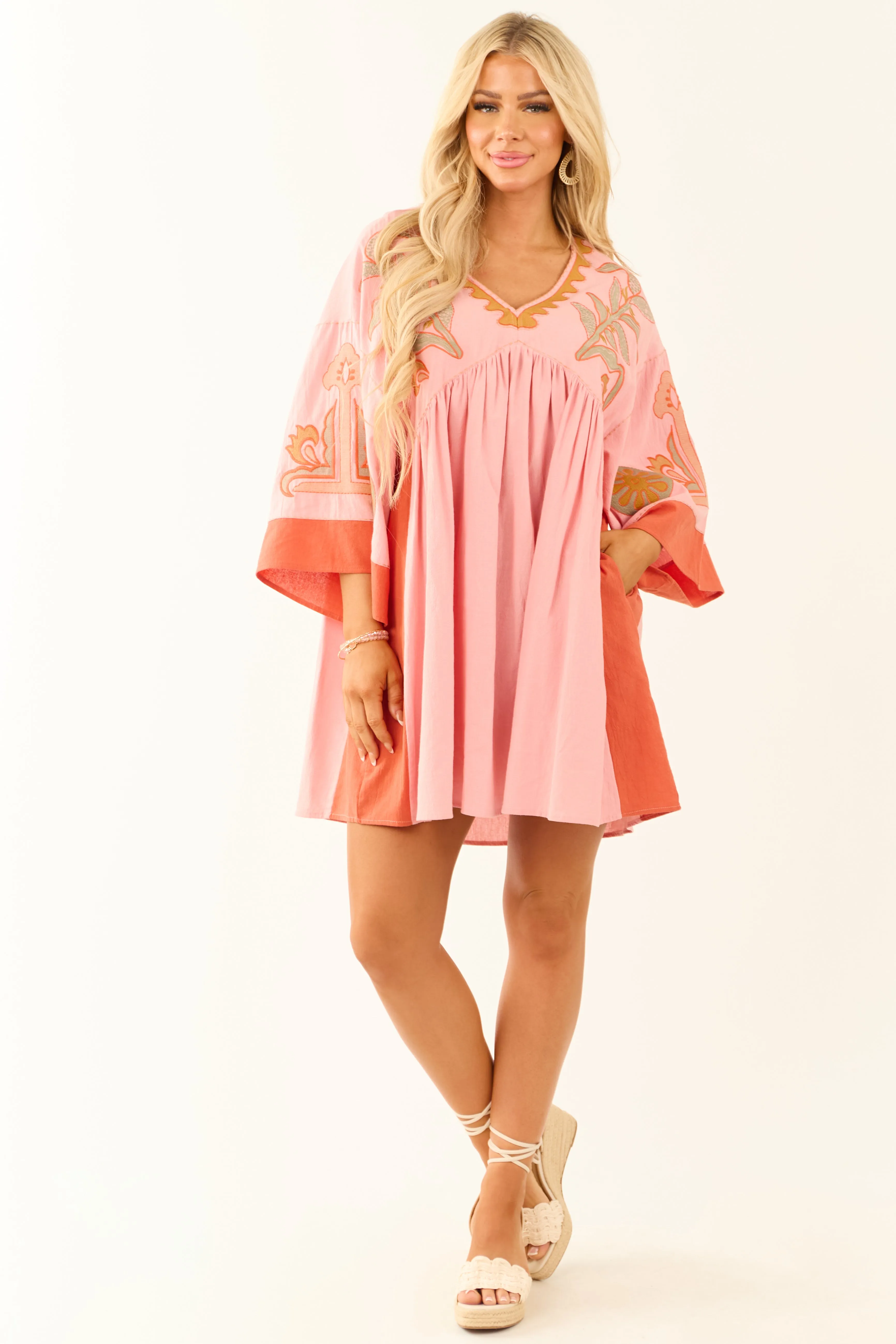 1/23/2025,ALL_PRODUCTS,back-in-stock:true,DD.3/9/2025,filter-color:Pink,filter-fabric:Cotton,filter-fabric:Embroidery,filter-neckline:V-Neck,filter-pattern:Abstract,filter-season:Spring,filter-sleeve:3/4 Sleeve,gpc:Dresses,pc:Short_Dresses,Reg-Price