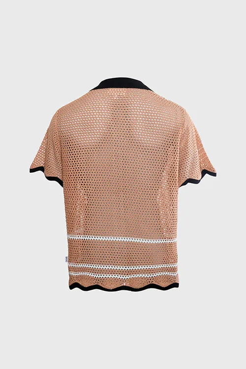Racket Club Crochet Knit Short-Sleeve Button-Up Shirt office essential