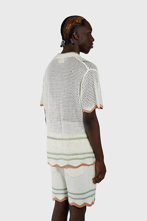 Racket Club Crochet Knit Short-Sleeve Button-Up Shirt party glam
