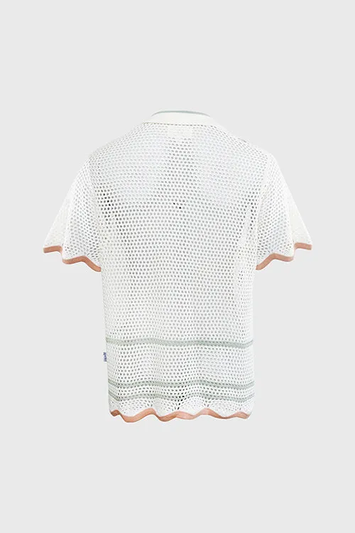 Racket Club Crochet Knit Short-Sleeve Button-Up Shirt party glam