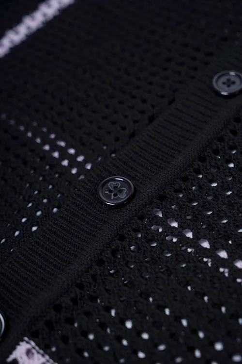 Racket Club Crochet Knit Short-Sleeve Button-Up Shirt street fashion
