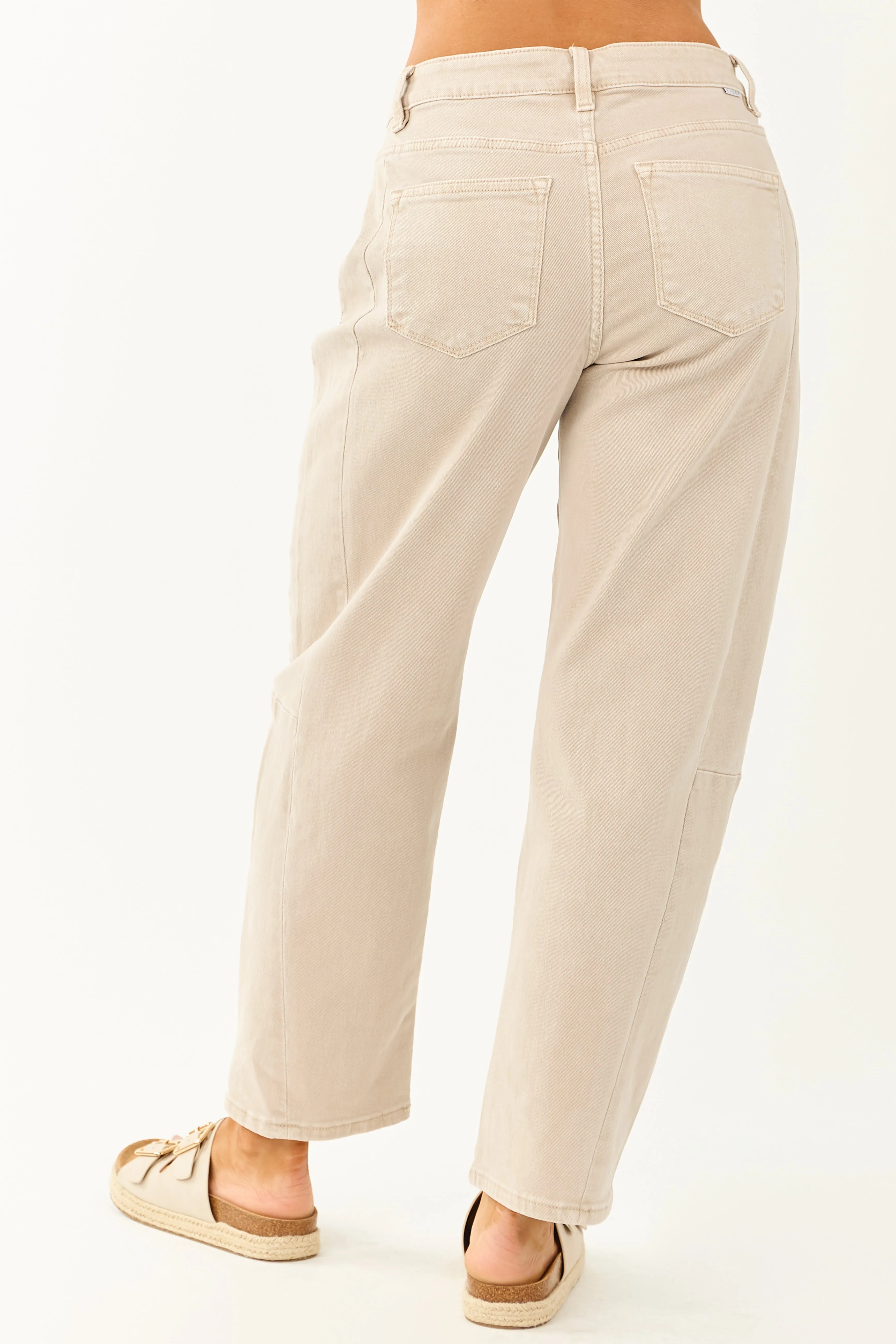 Risen Almond High Rise Cuffed Stretchy Barrel Jeans photo helper