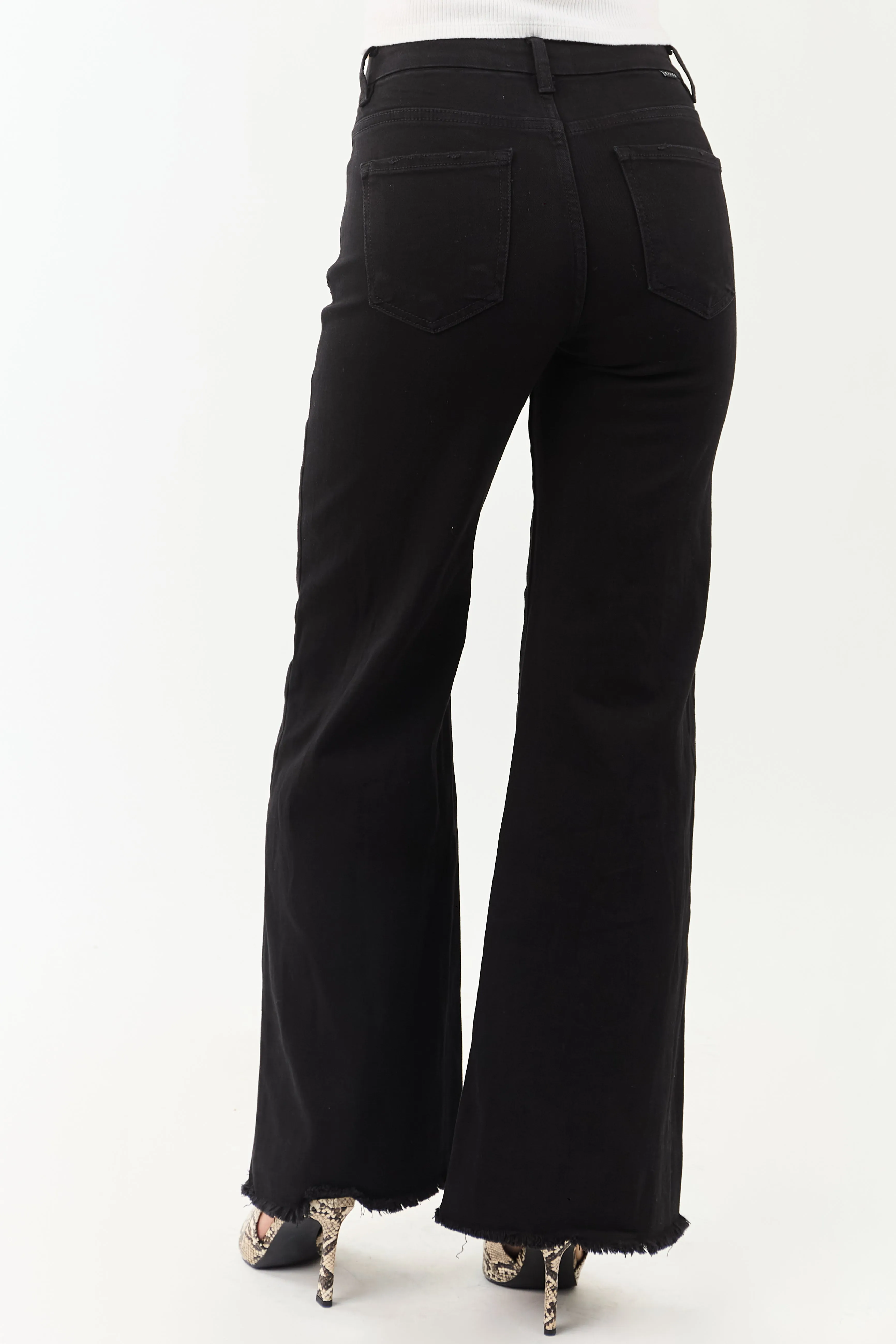 Risen Black Stretchy Tummy Control Wide Leg Jeans refined form