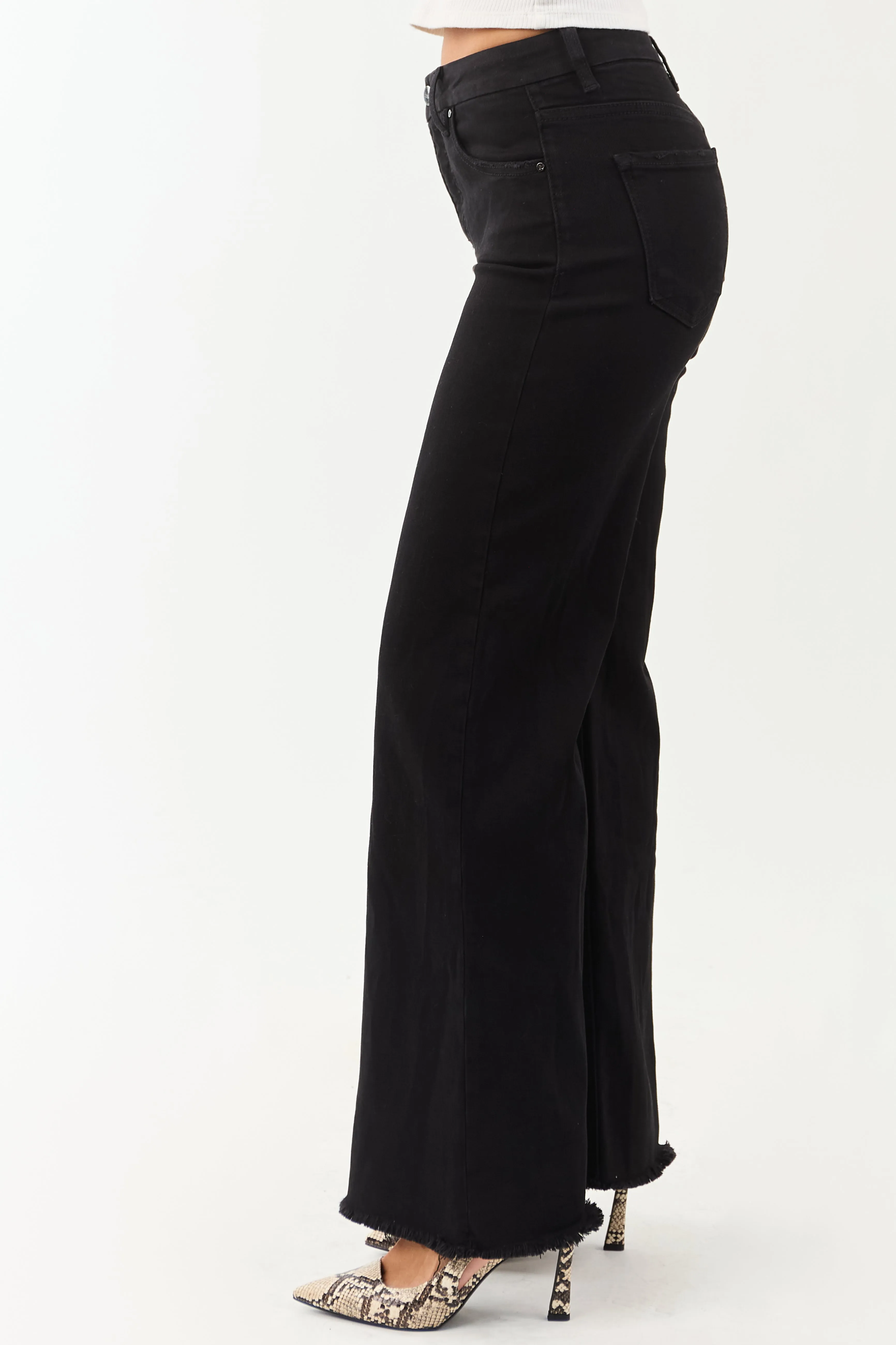 Risen Black Stretchy Tummy Control Wide Leg Jeans refined form