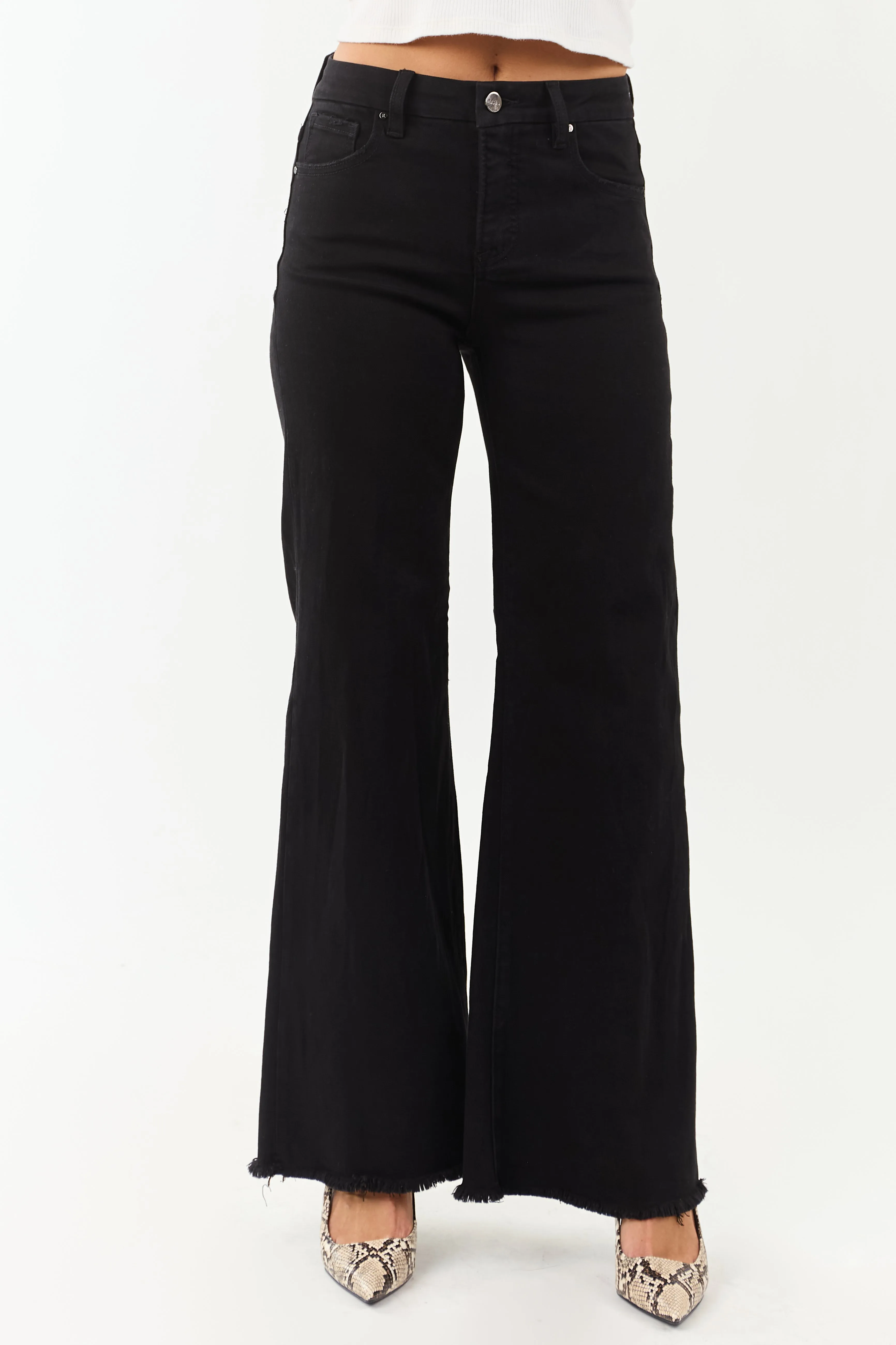Risen Black Stretchy Tummy Control Wide Leg Jeans refined form