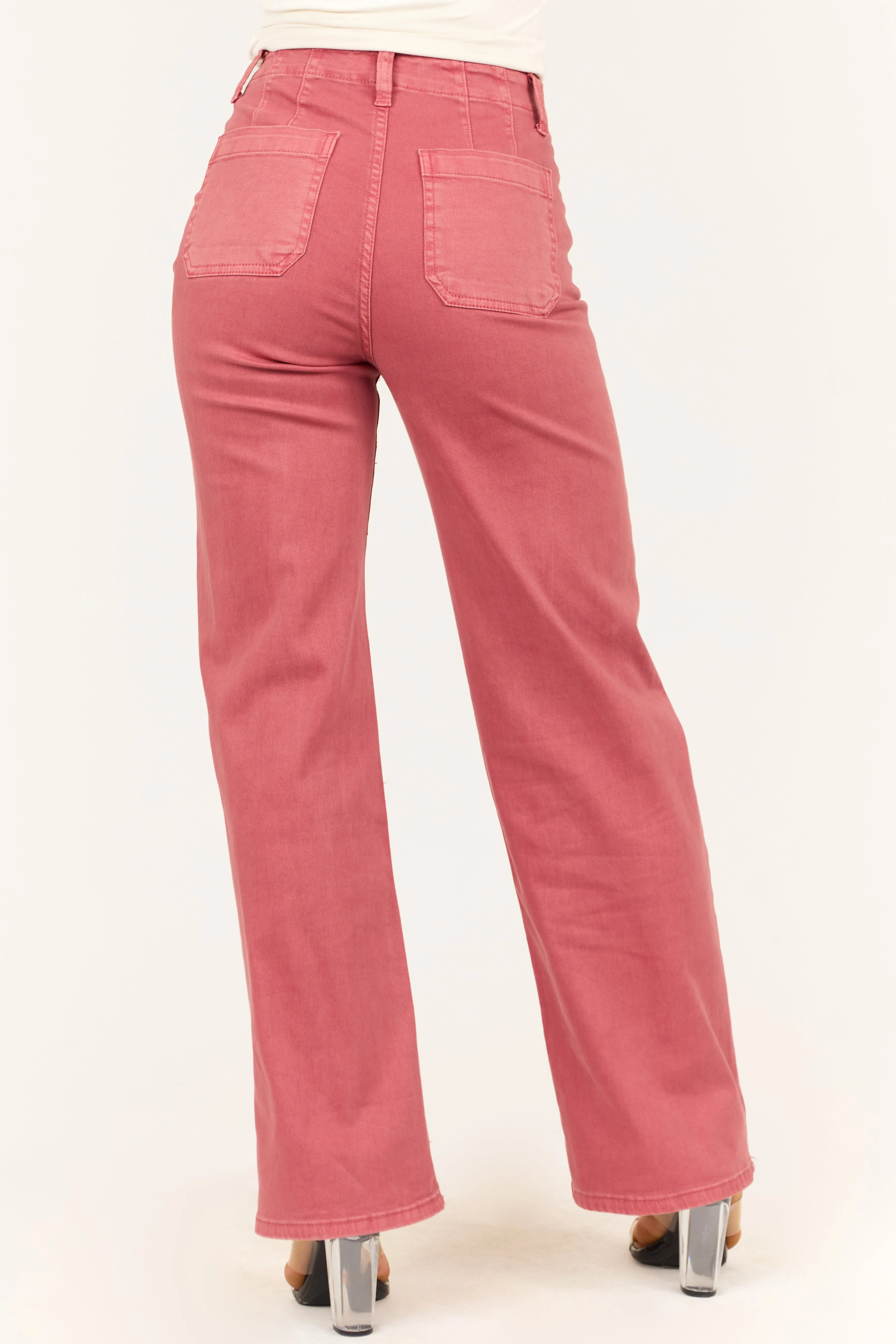 Risen Dark Coral Patch Pocket Wide Leg Jeans wrinkle free