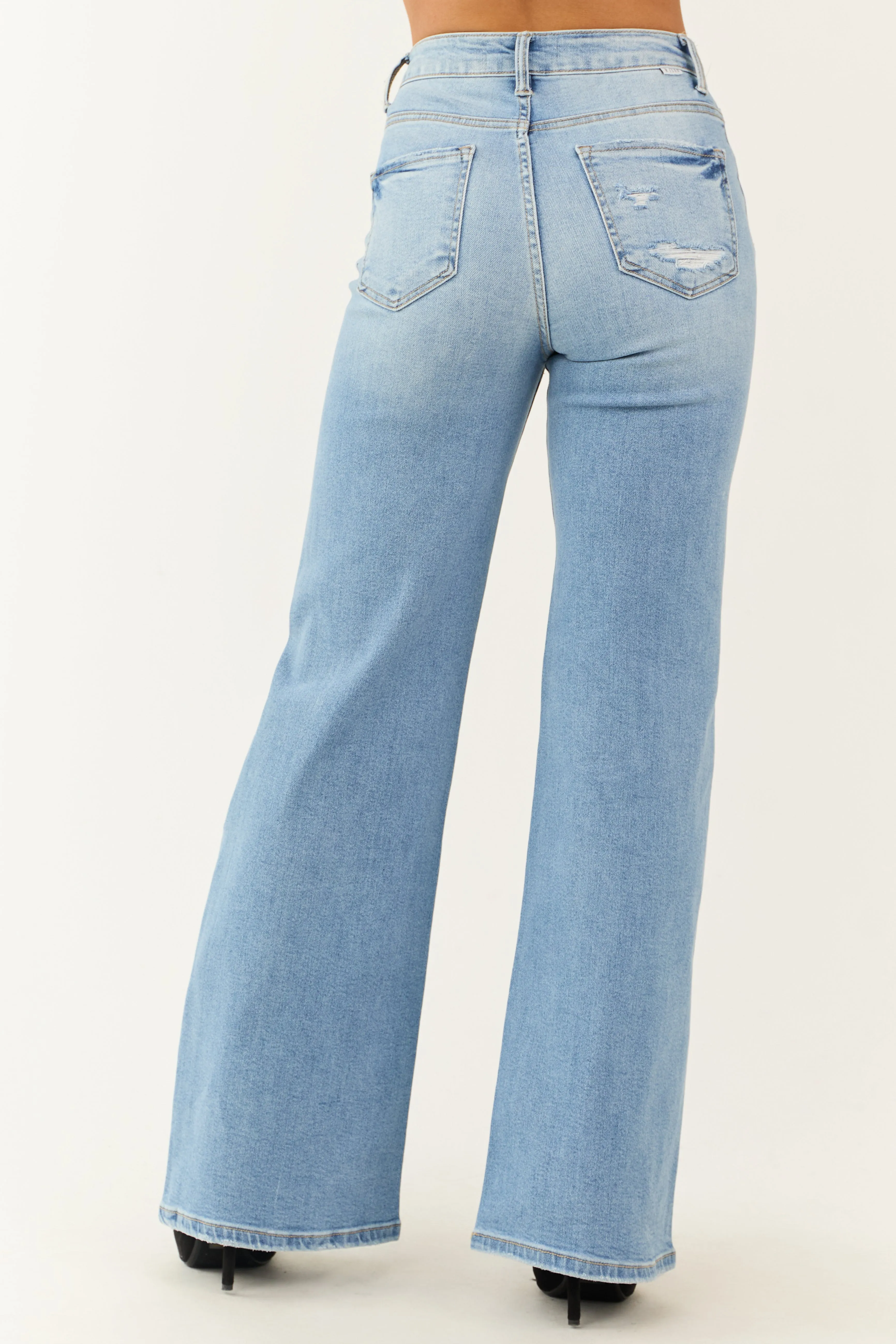 Risen Light Wash Distressed Bootcut Jeans quality edge