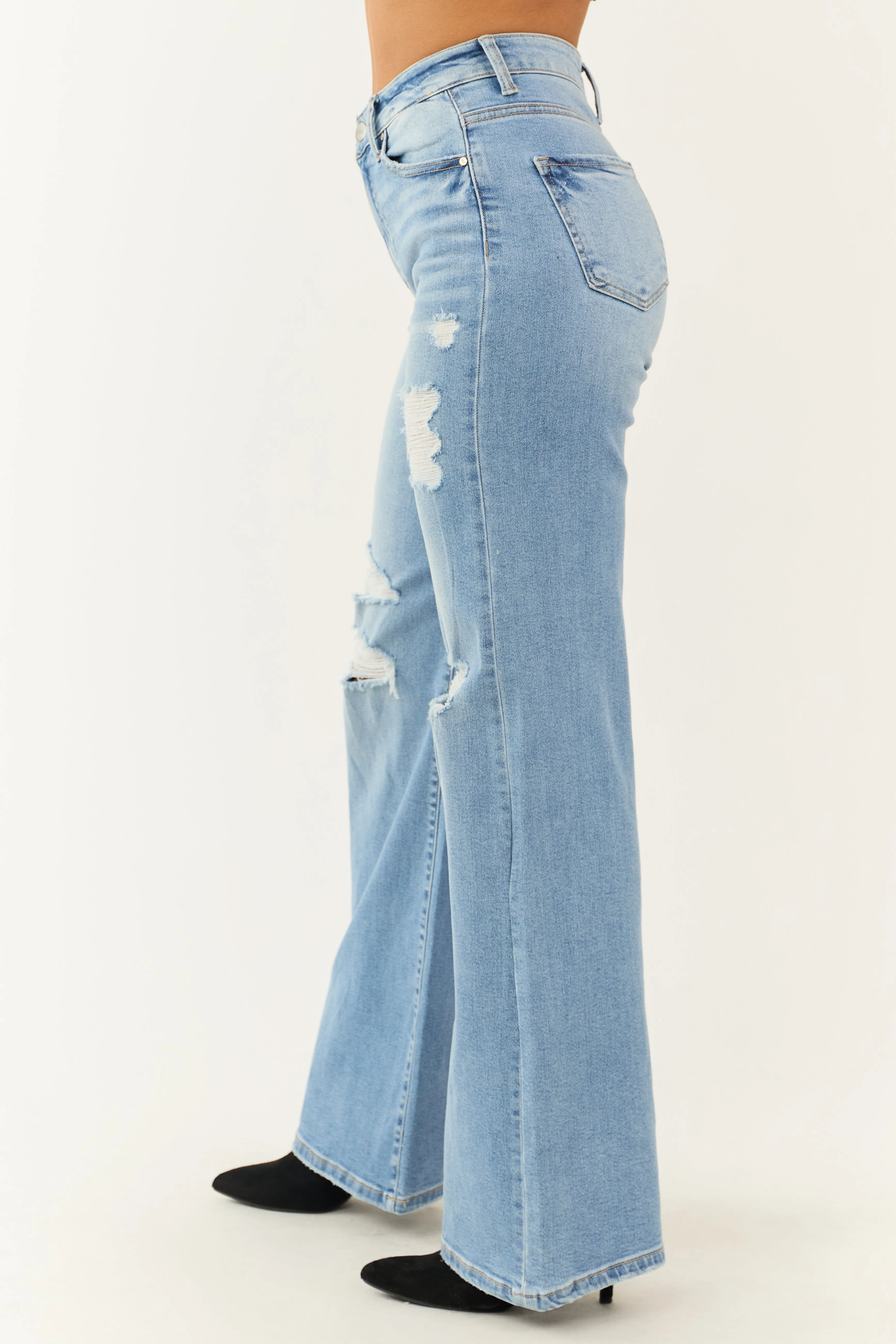 Risen Light Wash Distressed Bootcut Jeans quality edge