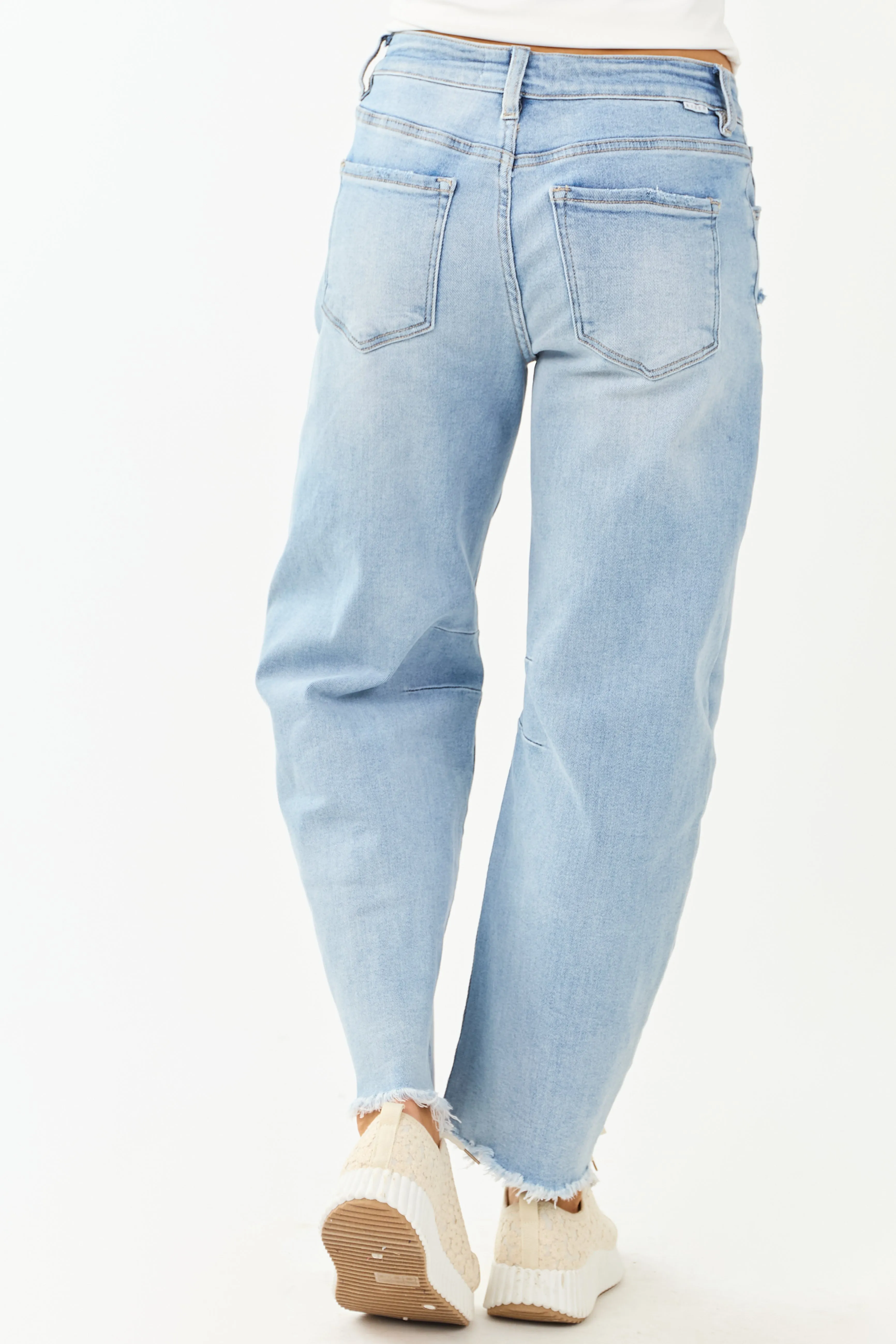 Risen Light Wash High Rise Stretchy Barrel Jeans photo helper