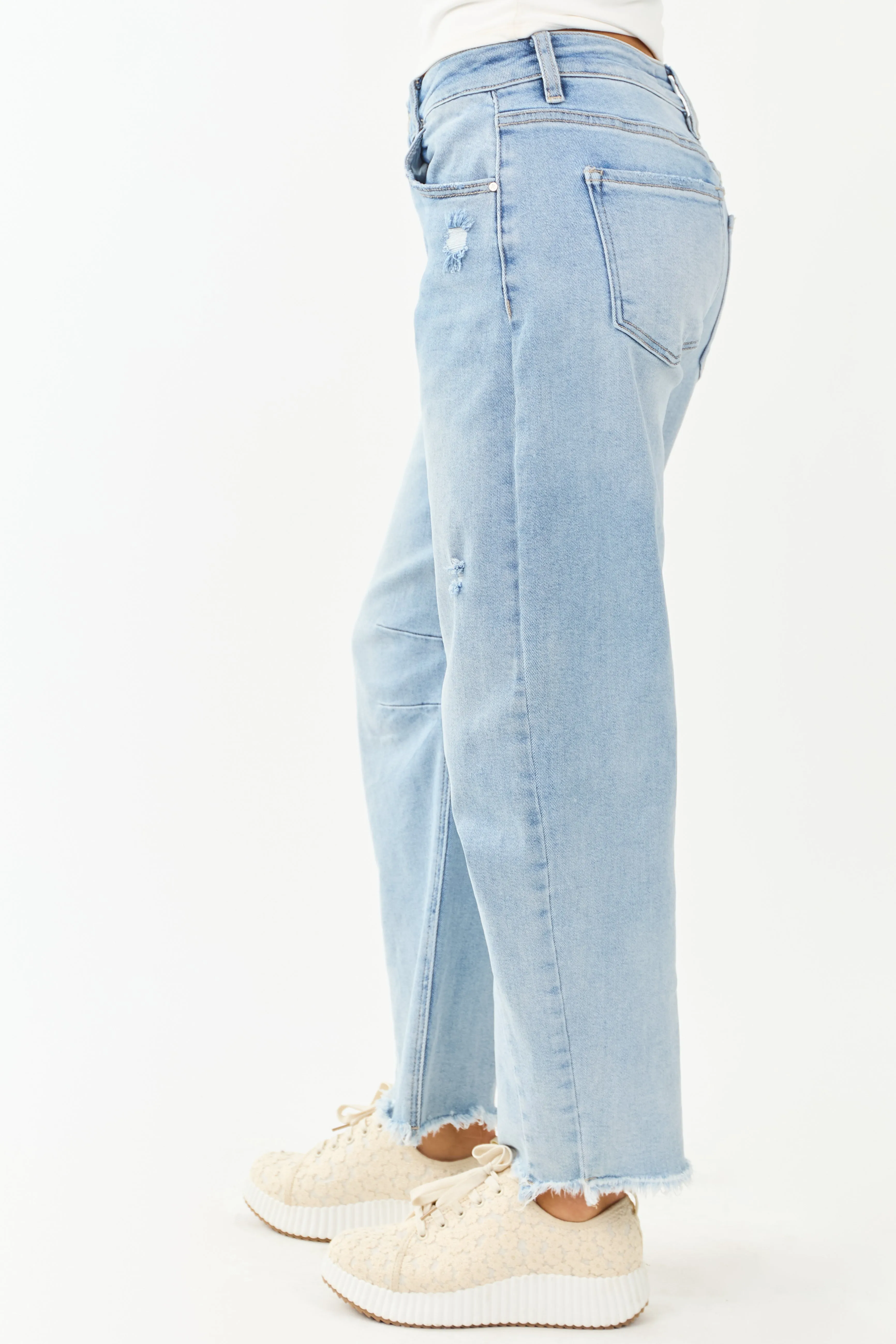 Risen Light Wash High Rise Stretchy Barrel Jeans photo helper