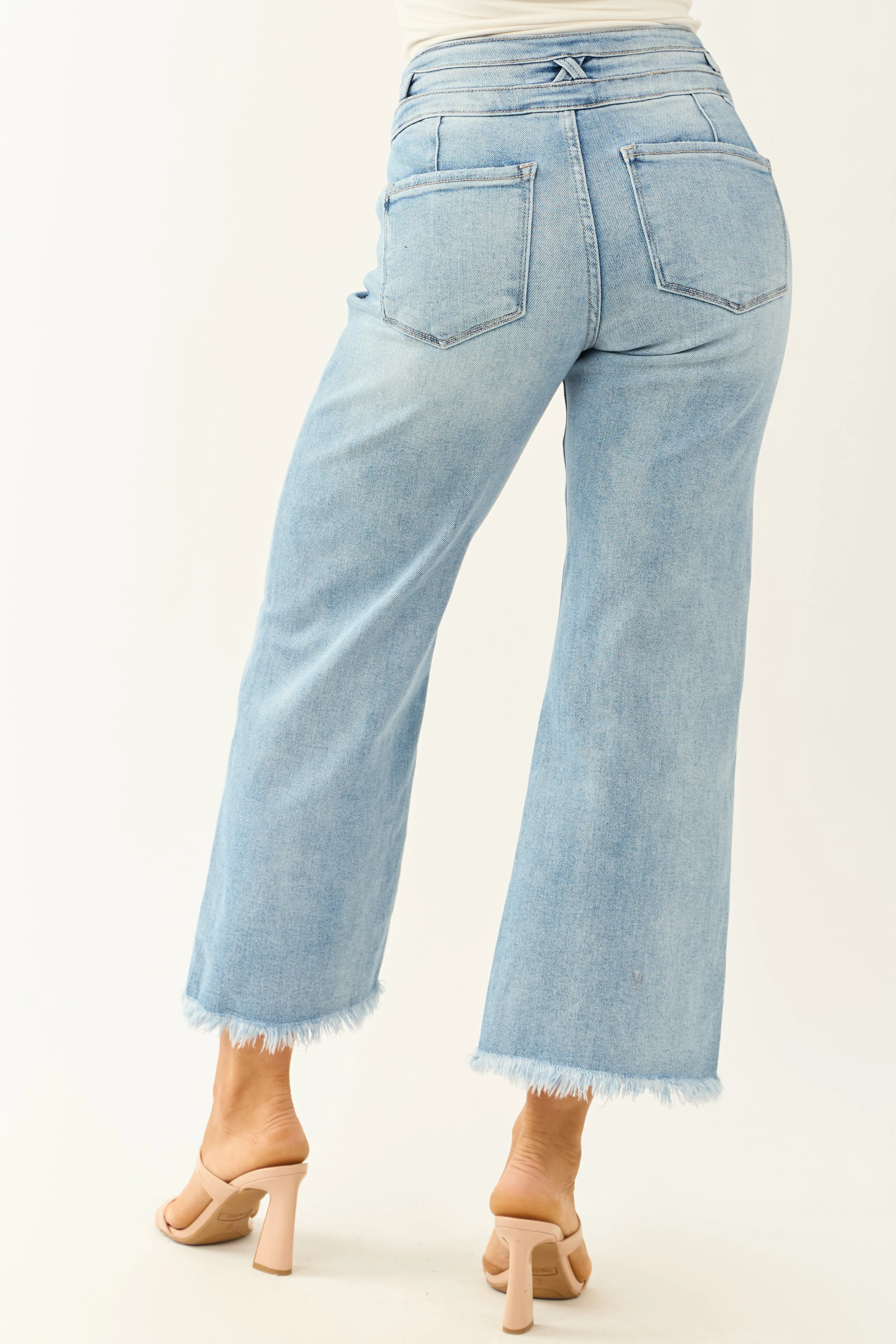 Risen Light Wash Stretchy Wide Leg Cropped Jeans elastic fit