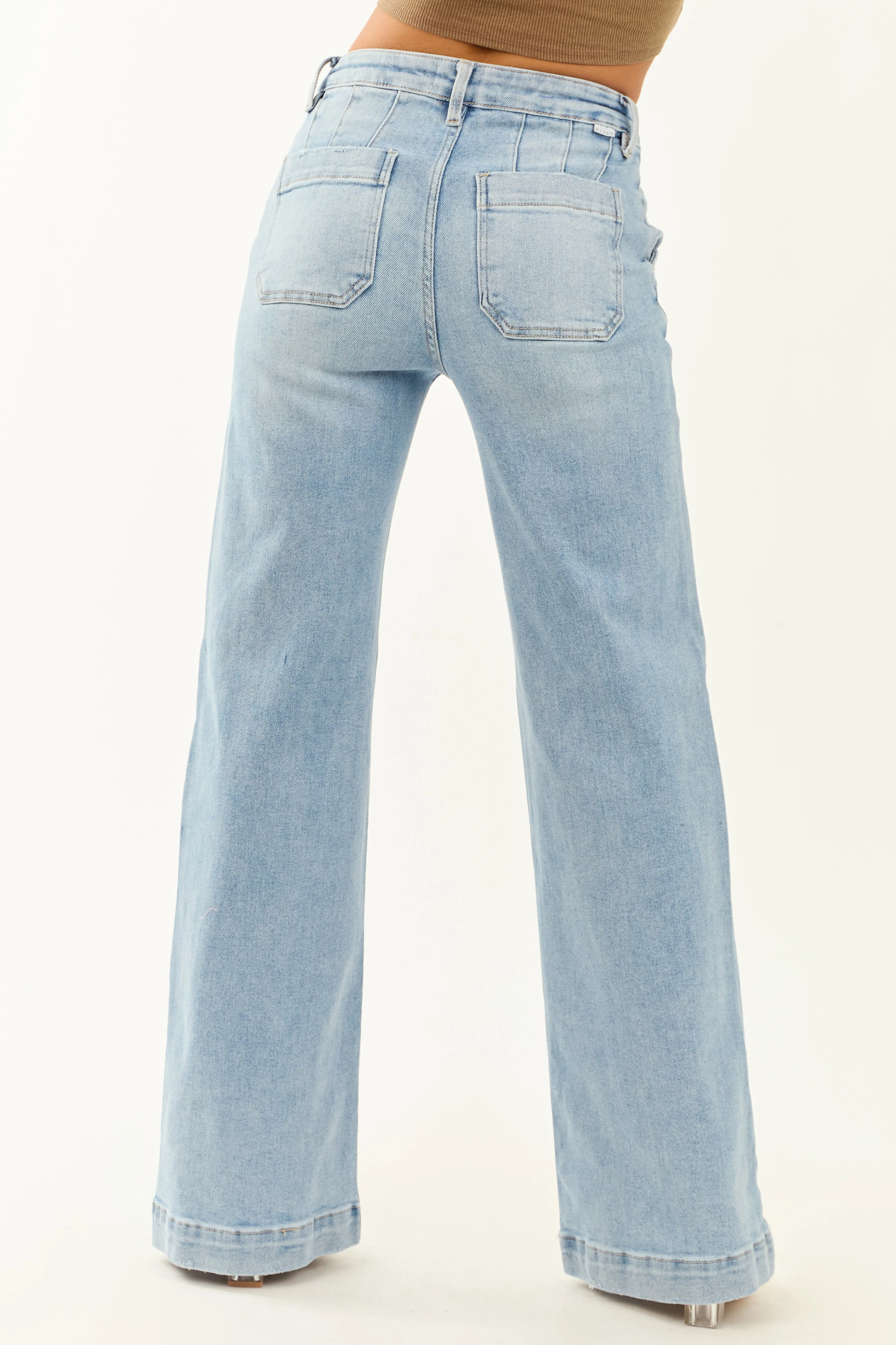 Risen Light Wash Stretchy Wide Leg Jeans soft glide