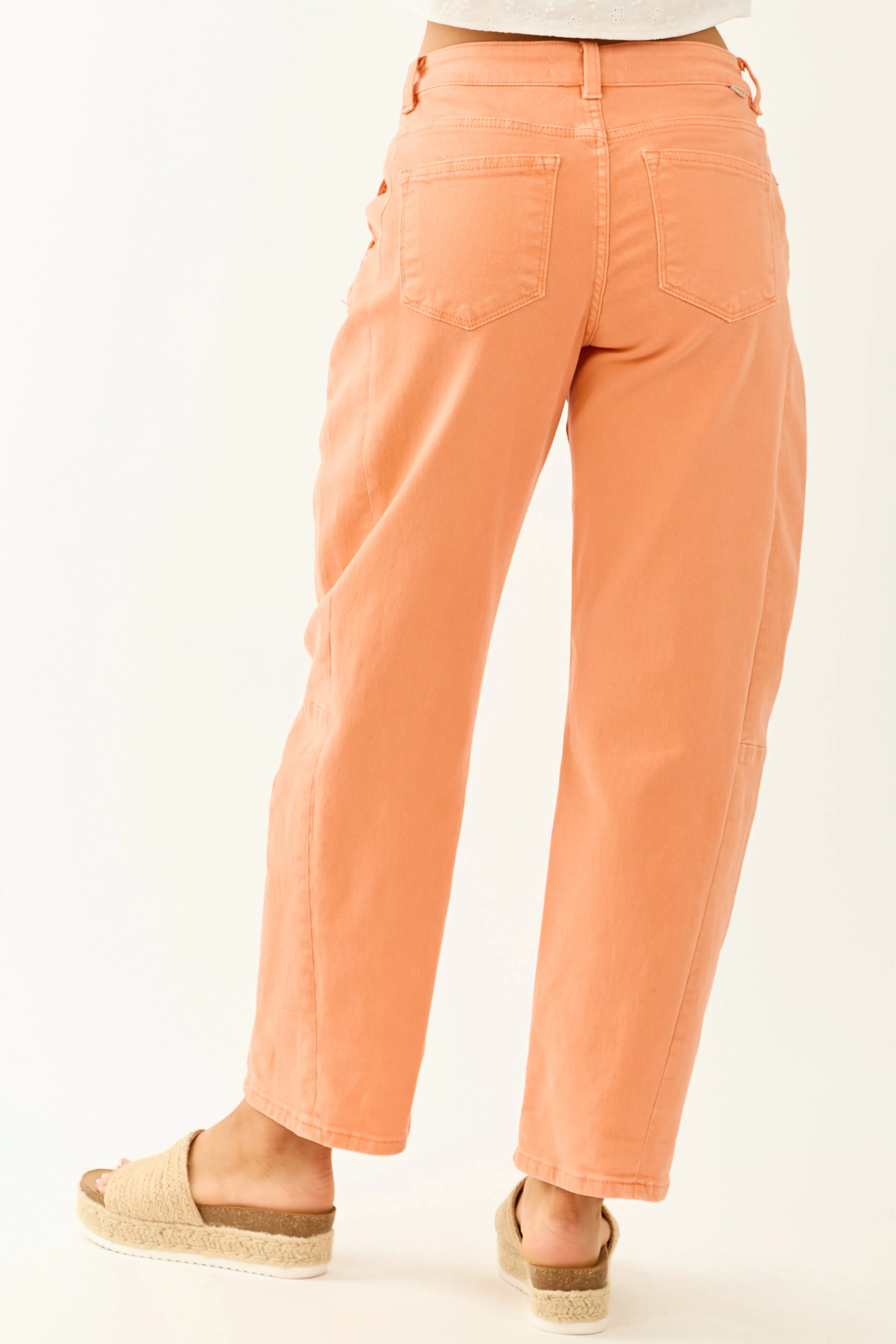Risen Melon High Rise Cuffed Stretchy Barrel Jeans street vibe