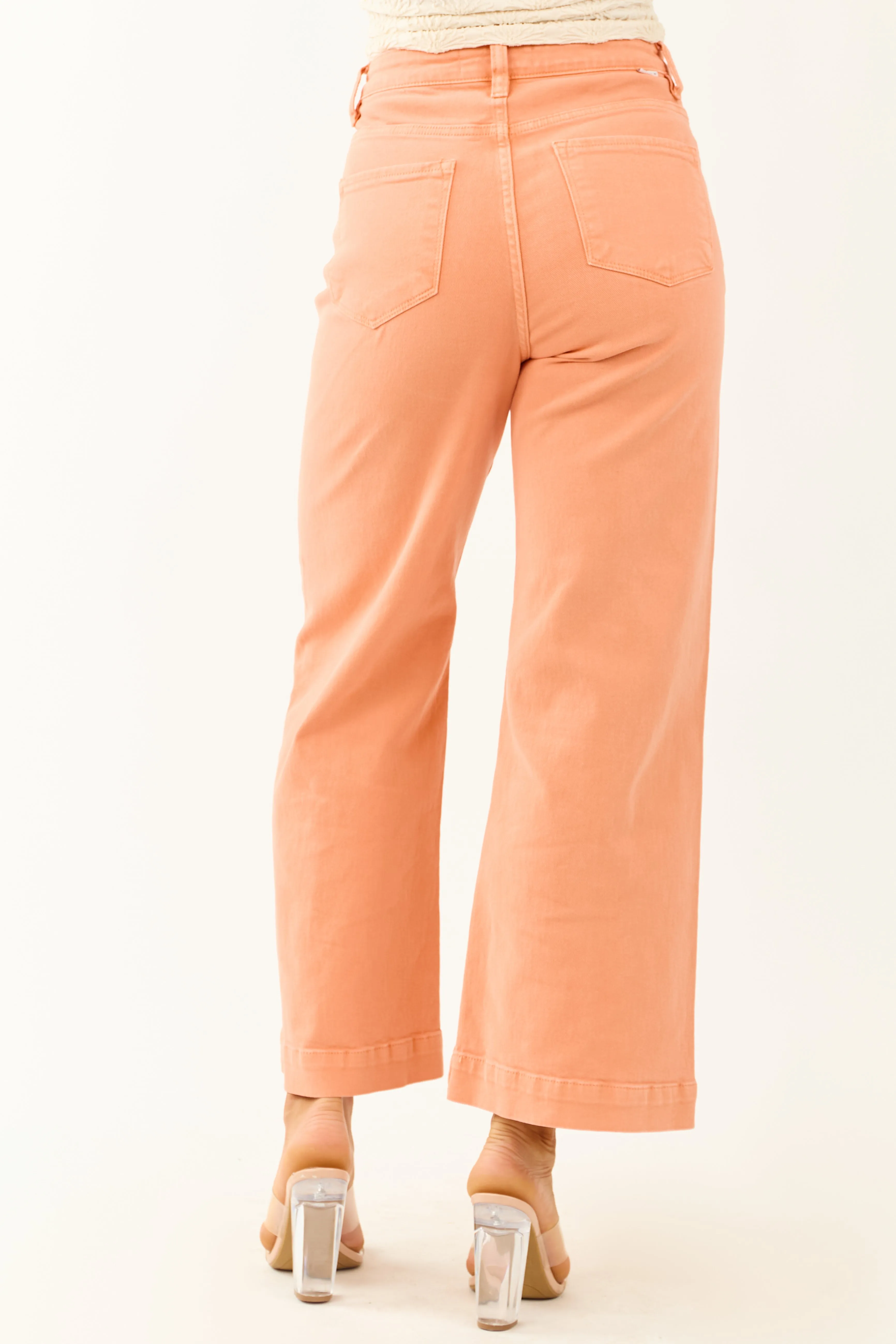 Risen Melon Tummy Control Stretchy Wide Leg Jeans fit quick