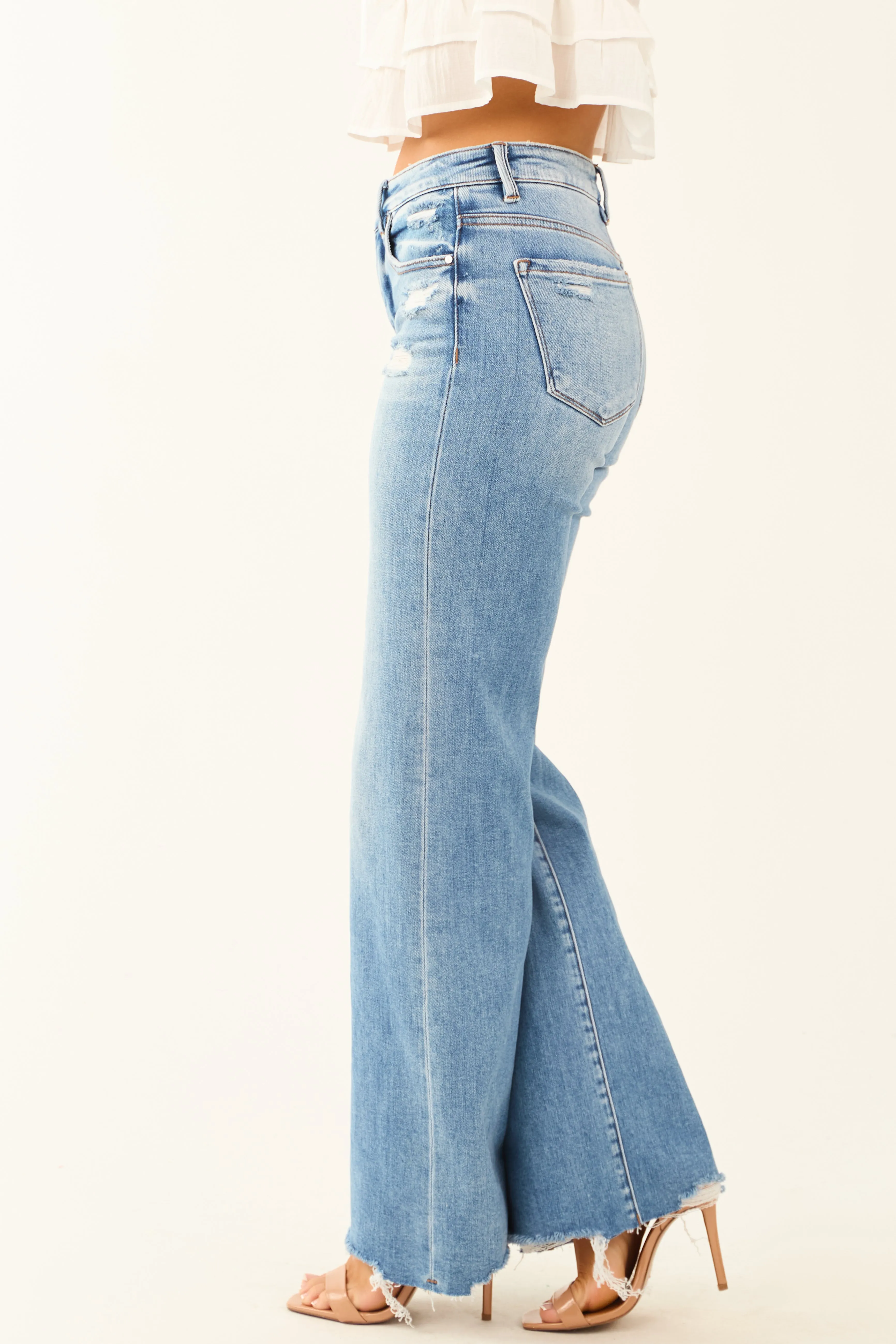 Risen Mid Rise Distressed Tummy Control Jeans charm boost