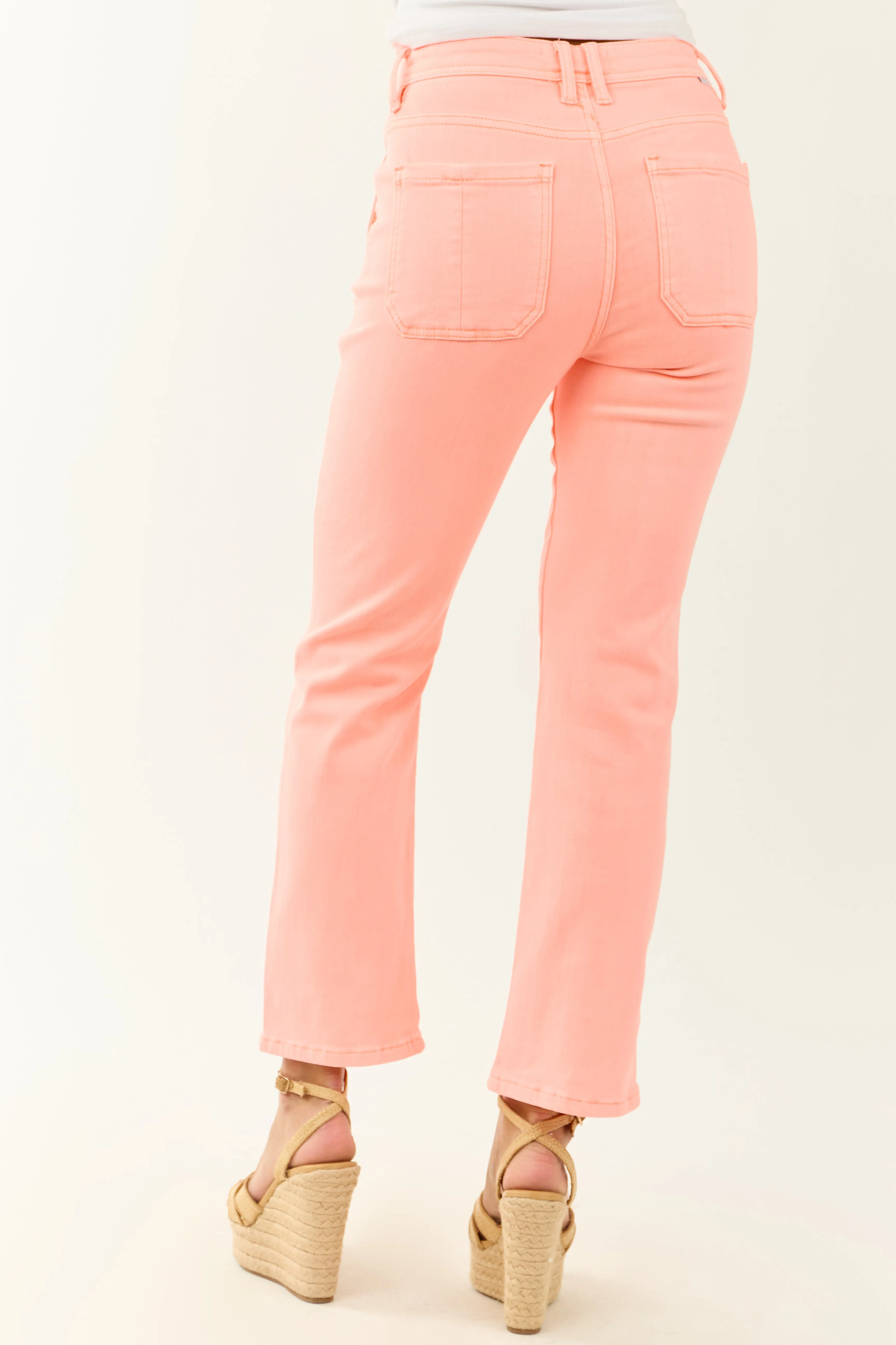 Risen Neon Coral Straight Tummy Control Stretchy Jeans style need