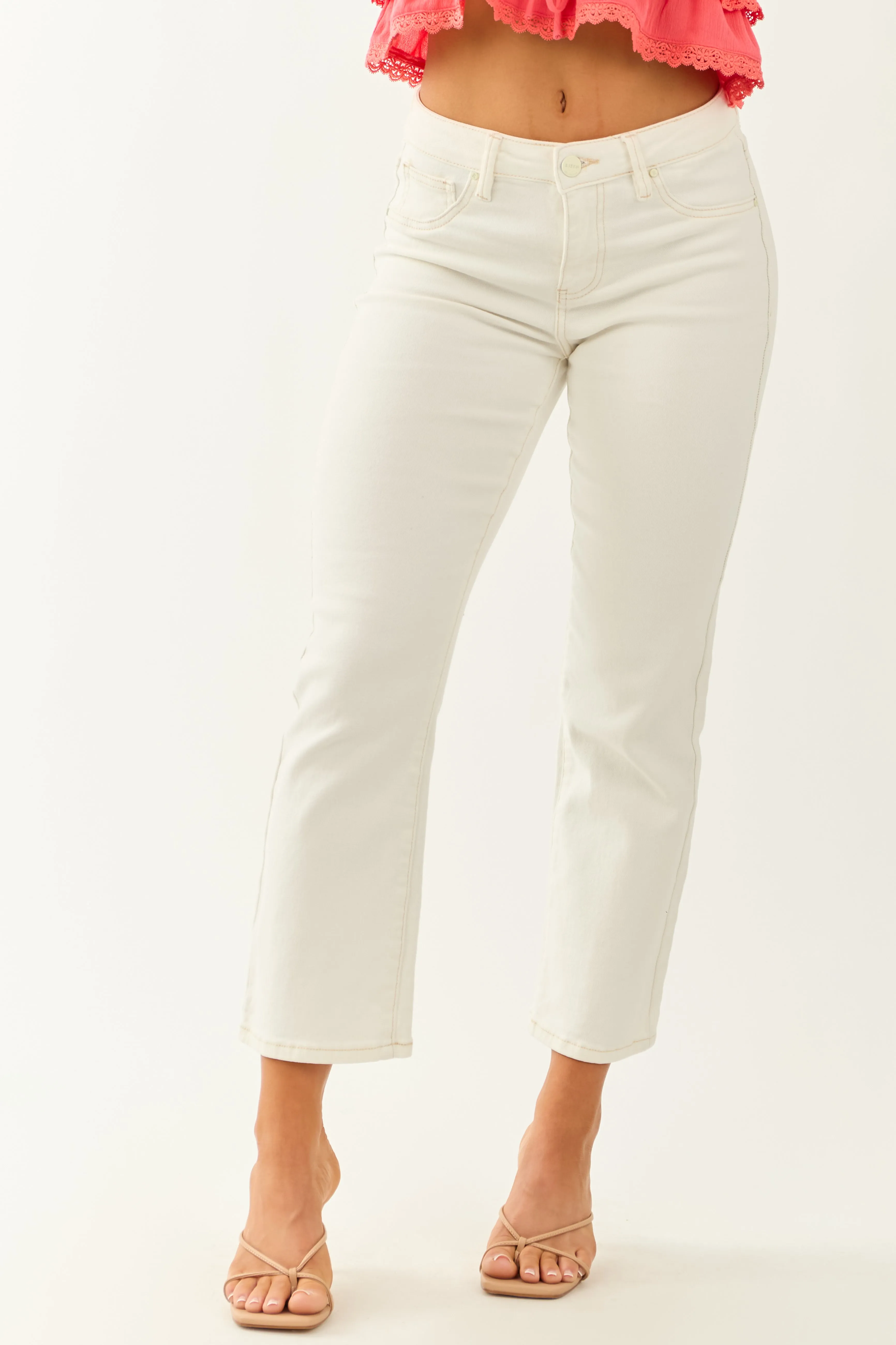Risen White Wash Denim Straight Stretchy Jeans urban cool