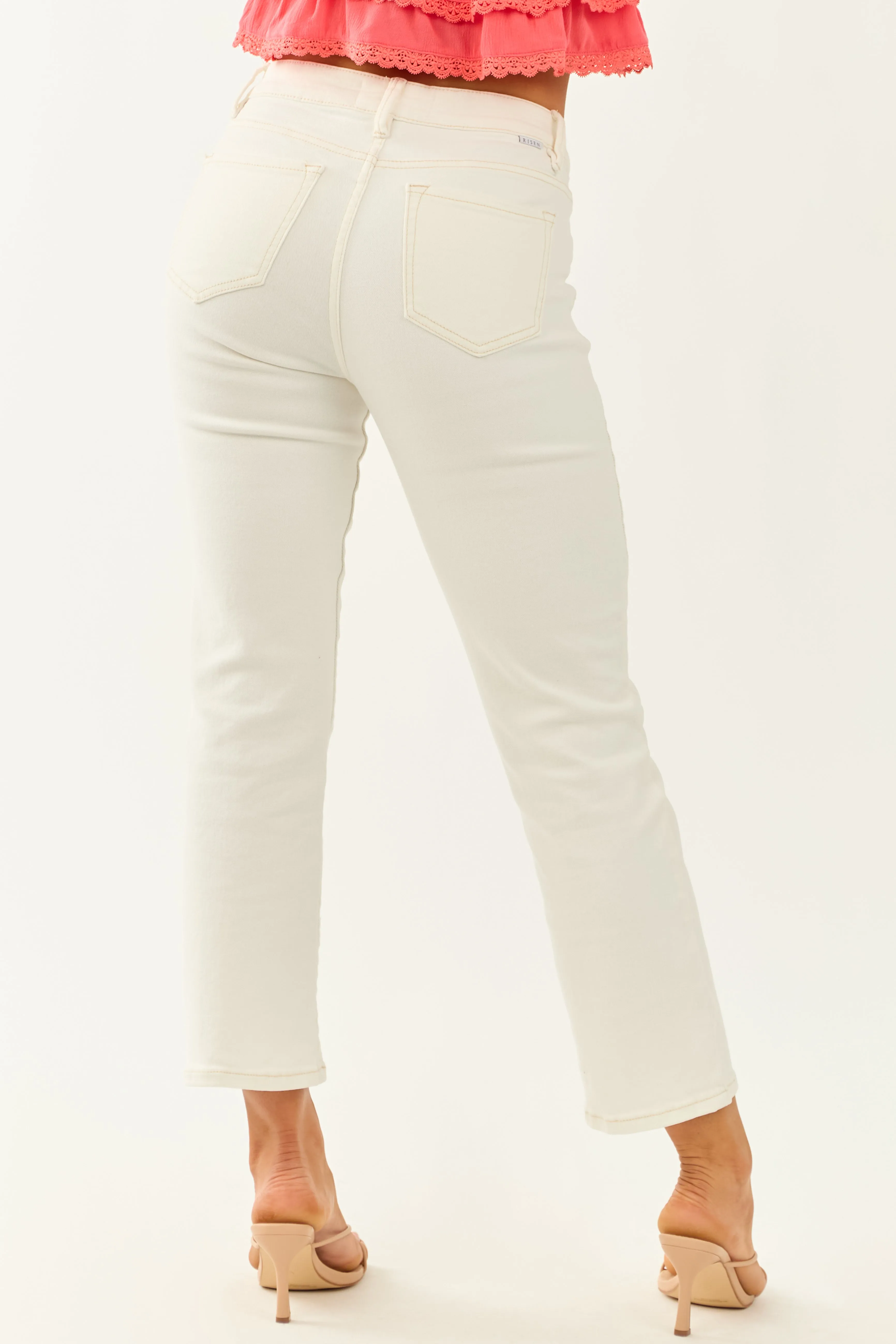 Risen White Wash Denim Straight Stretchy Jeans urban cool