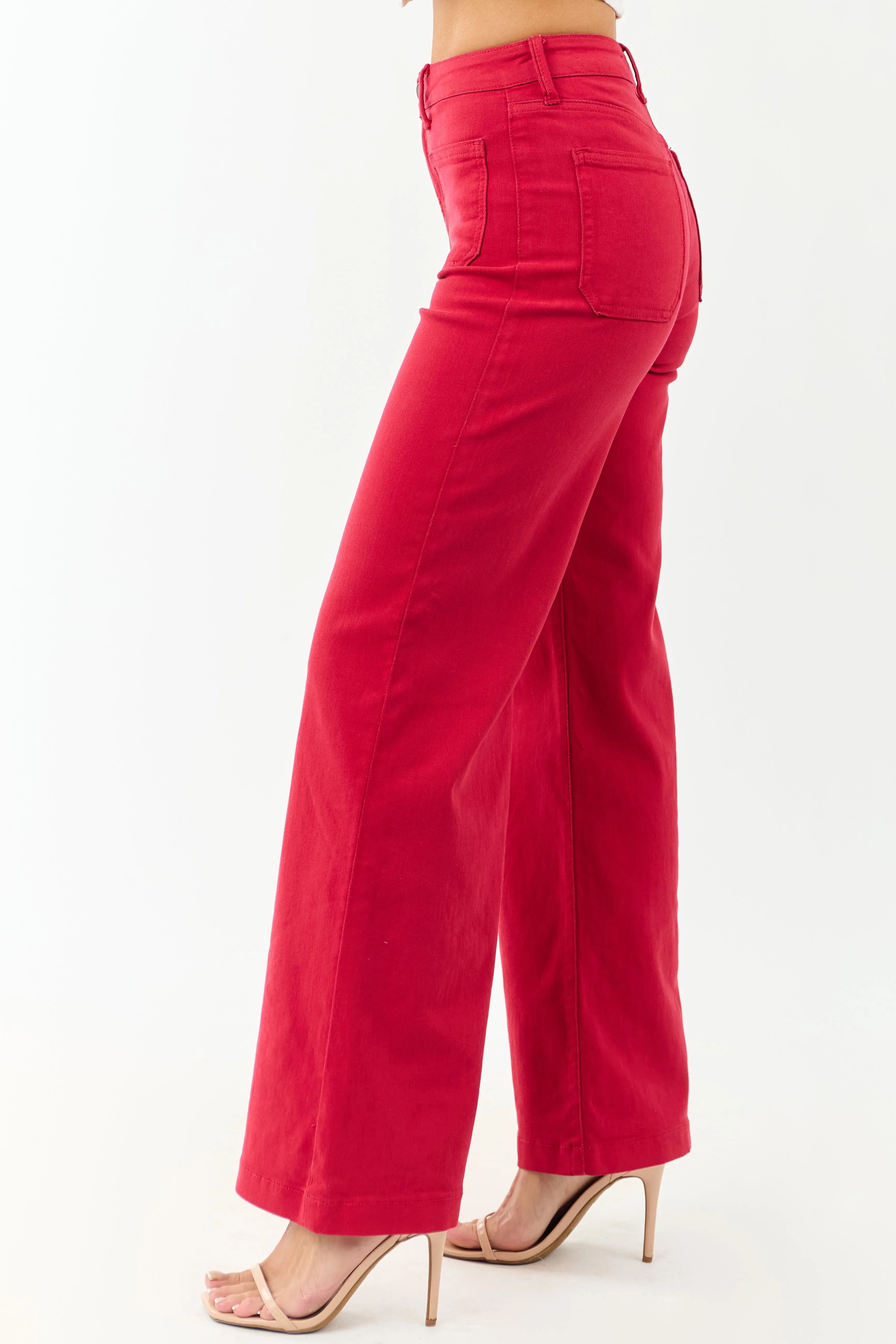 Ruby High Rise Patch Pocket Stretchy Wide Leg Jeans wrinkle free