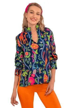 3/4 Sleeve,Clothing,Clothing Collection,Fall/Winter,Fall/Winter Collection,Jungle Symphony,Mandarin Ruffle Slit Neck,Online Store,Printed,Prints,Regular Price Collection,spo-cs-disabled,spo-default,spo-disabled,spo-notify-me-disabled,Spring/Summer 2023,Top