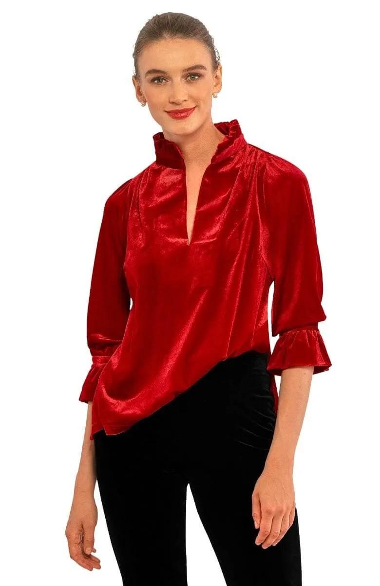 Clothing,Clothing Collection,Cool Weather,Fall/Winter,Fall/Winter '24 Collection,Fall/Winter Collection,Featured Collection,Mandarin Ruffle Slit Neck,Online Store,Regular Price Collection,Silky Velvet,Silky Velvet Collection,Solid,Solid Collection,Solid T