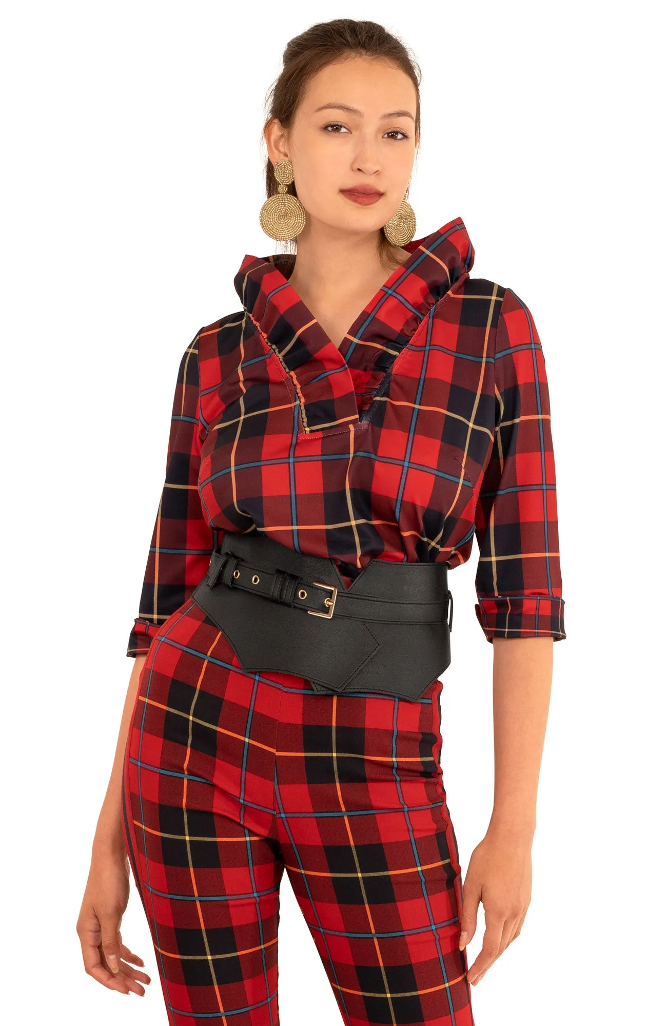 Ruffneck Top - Plaidly Cooper height elongating