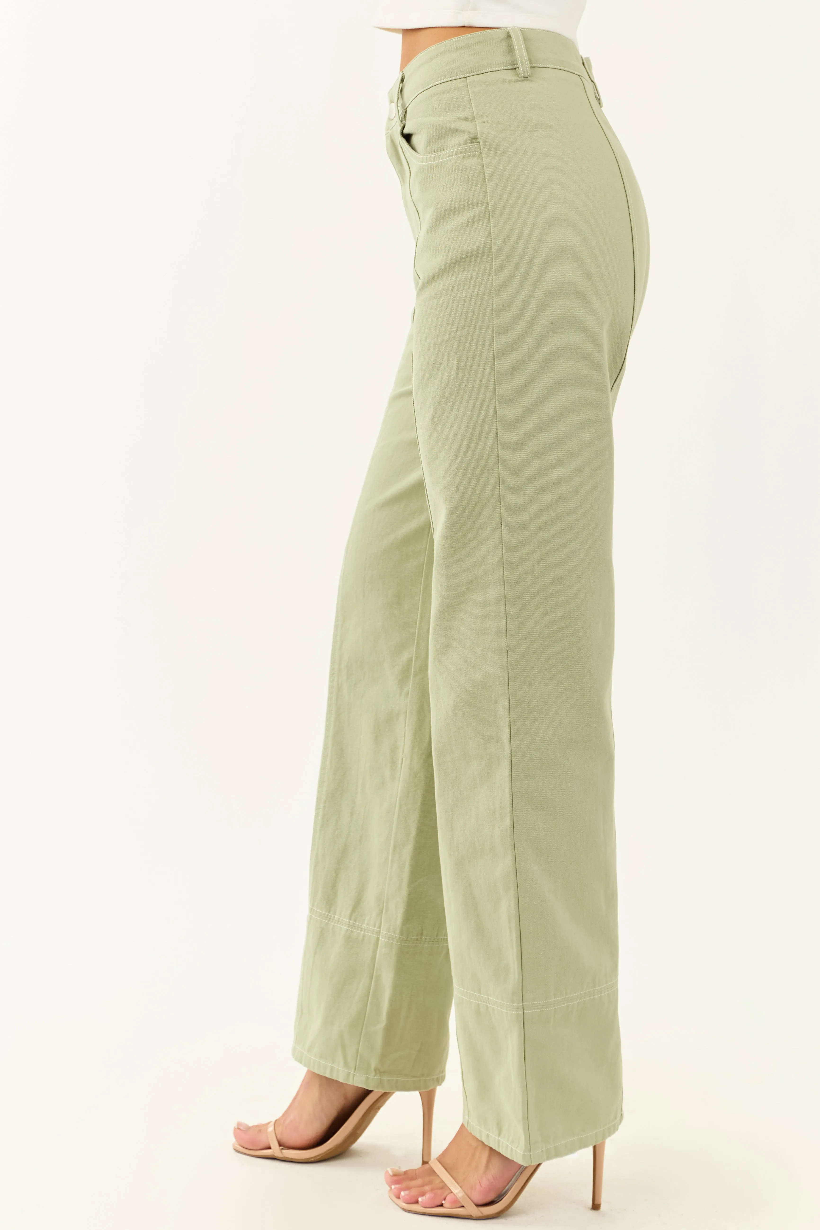 Sage High Waisted Straight Leg Denim Pants quick zip