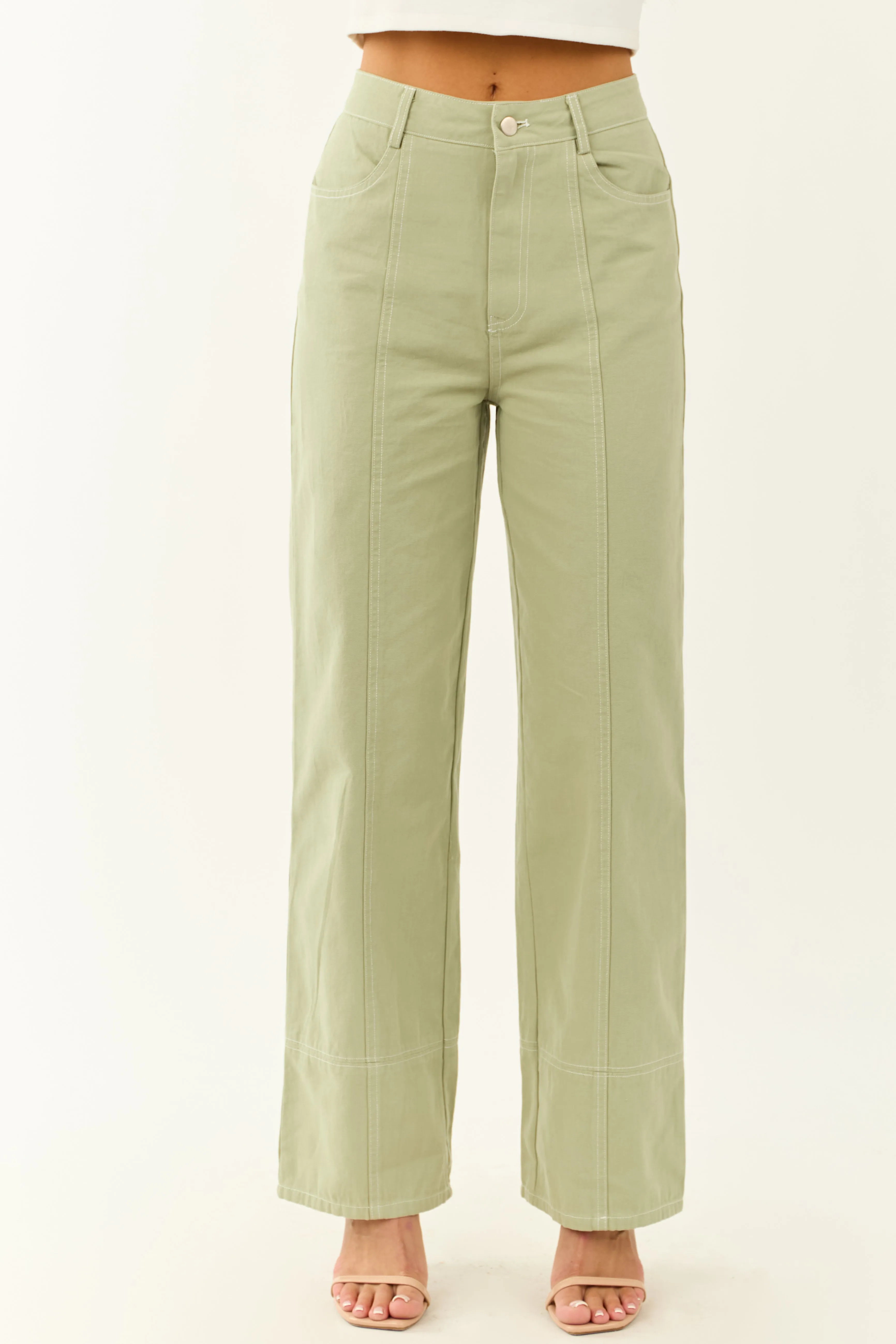 Sage High Waisted Straight Leg Denim Pants quick zip