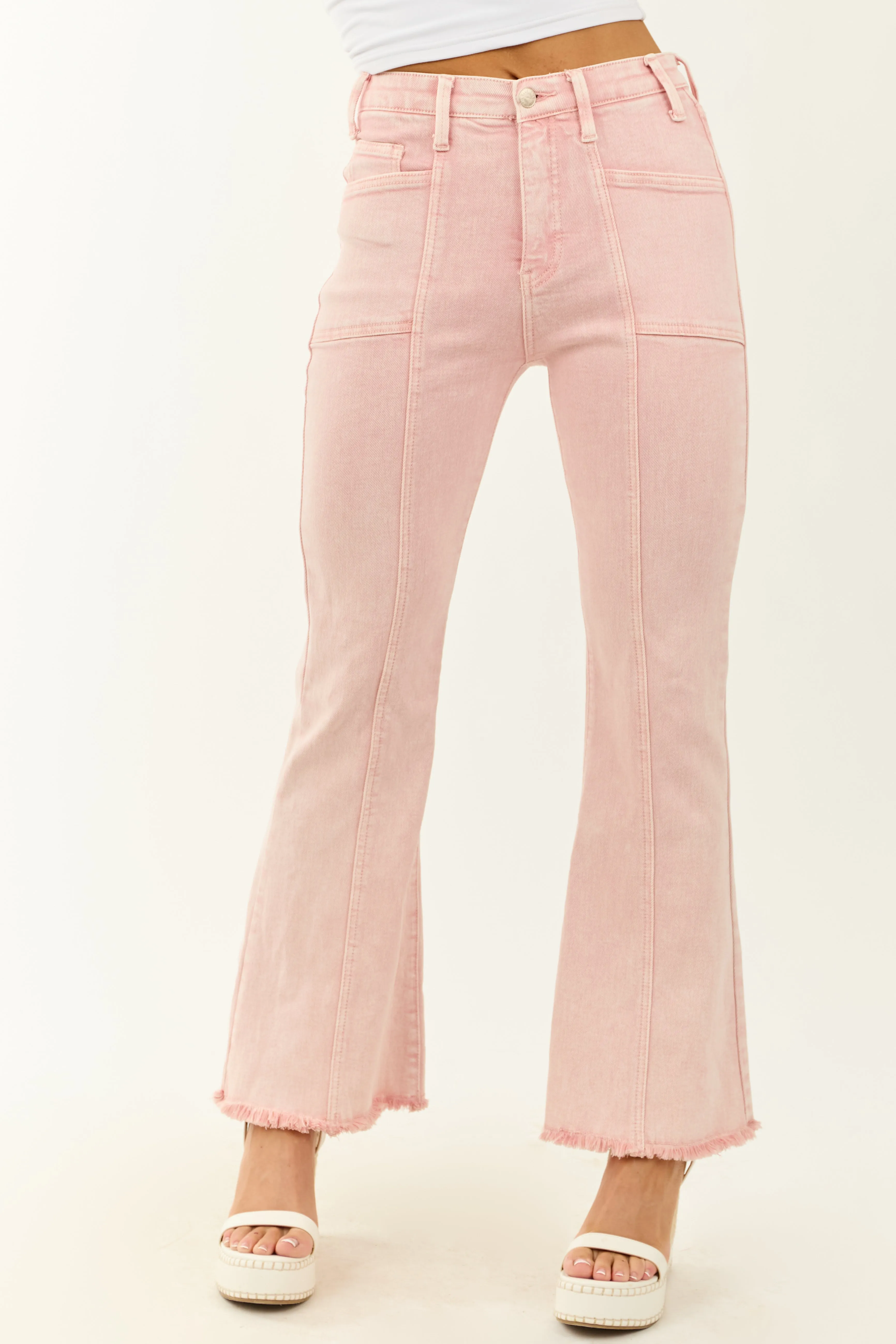 Saige Cherry Blossom Tummy Control Stretchy Flare Jeans unisex wear