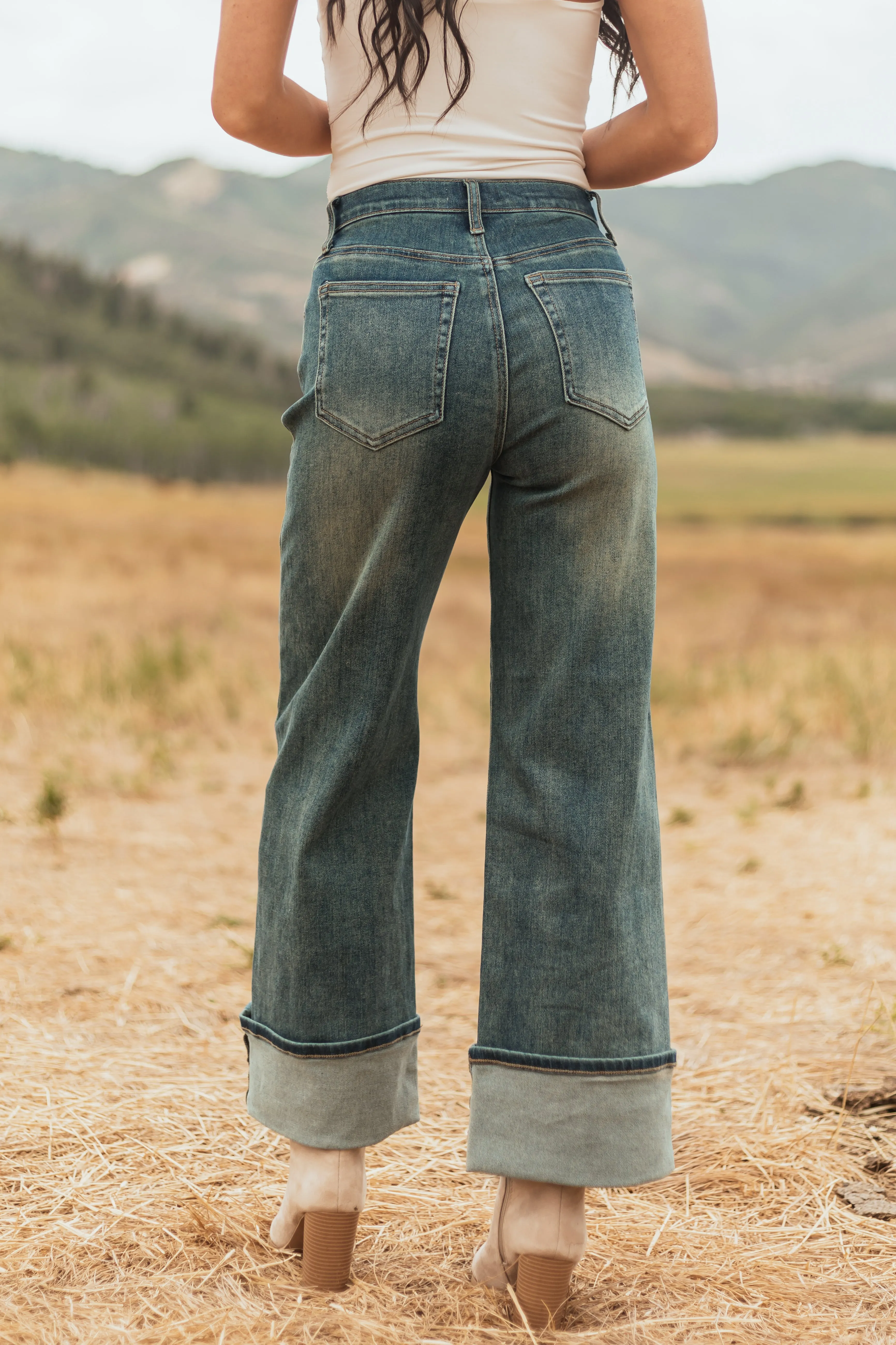 Saige Dark Vintage Tummy Control Stretchy Straight Jeans clean look