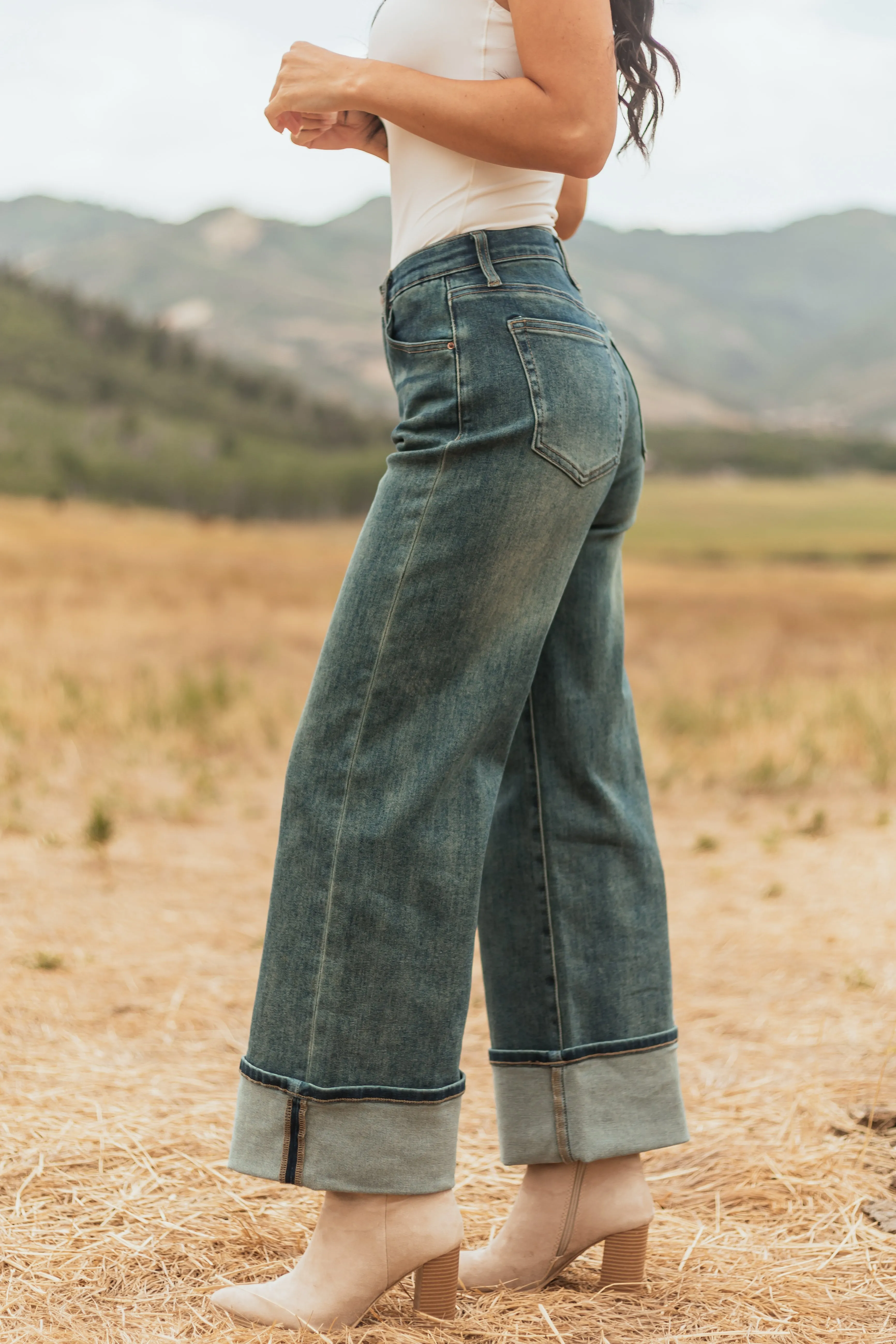 Saige Dark Vintage Tummy Control Stretchy Straight Jeans clean look