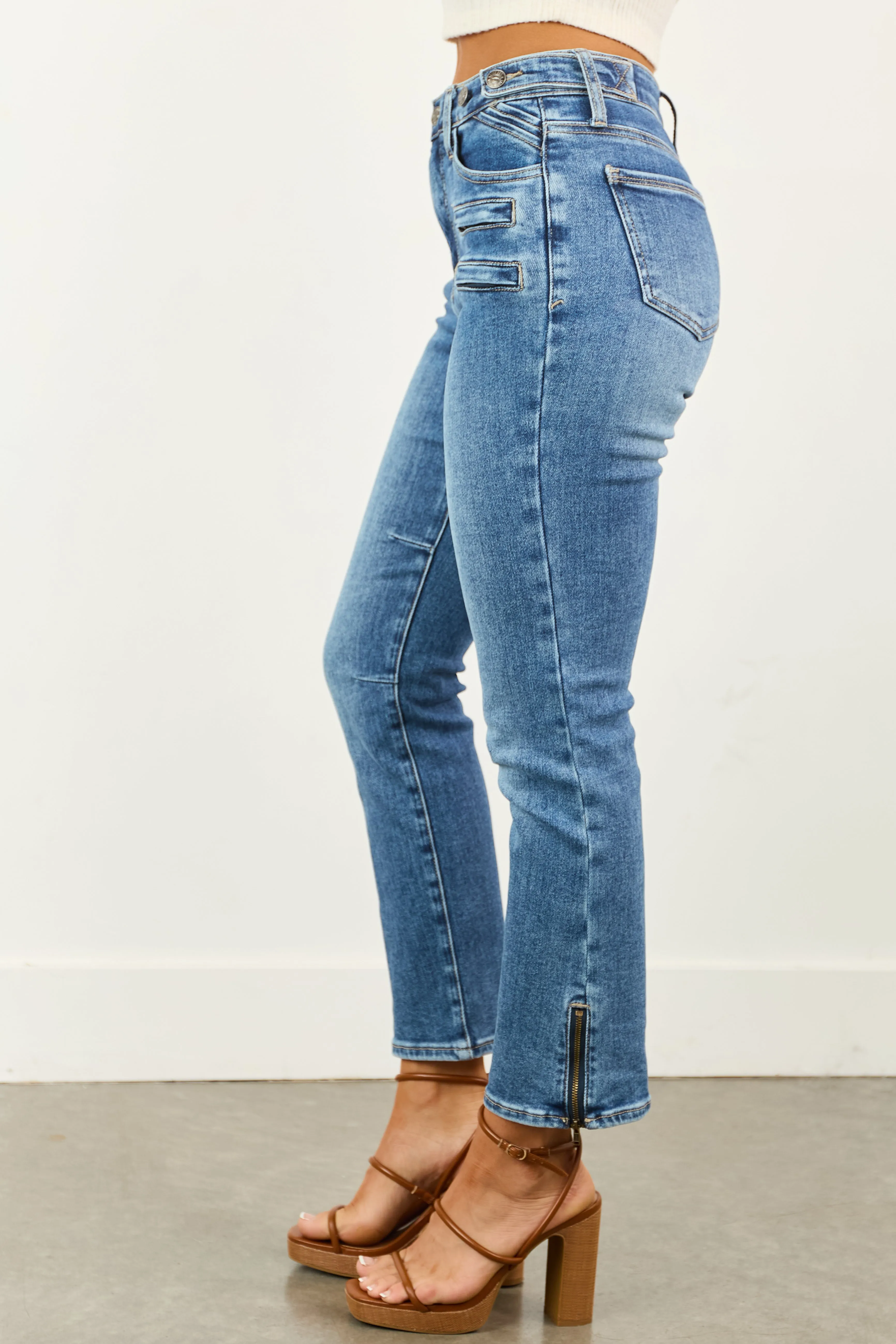 Saige Medium Wash Tummy Control Slim Bootcut Jeans body shaping