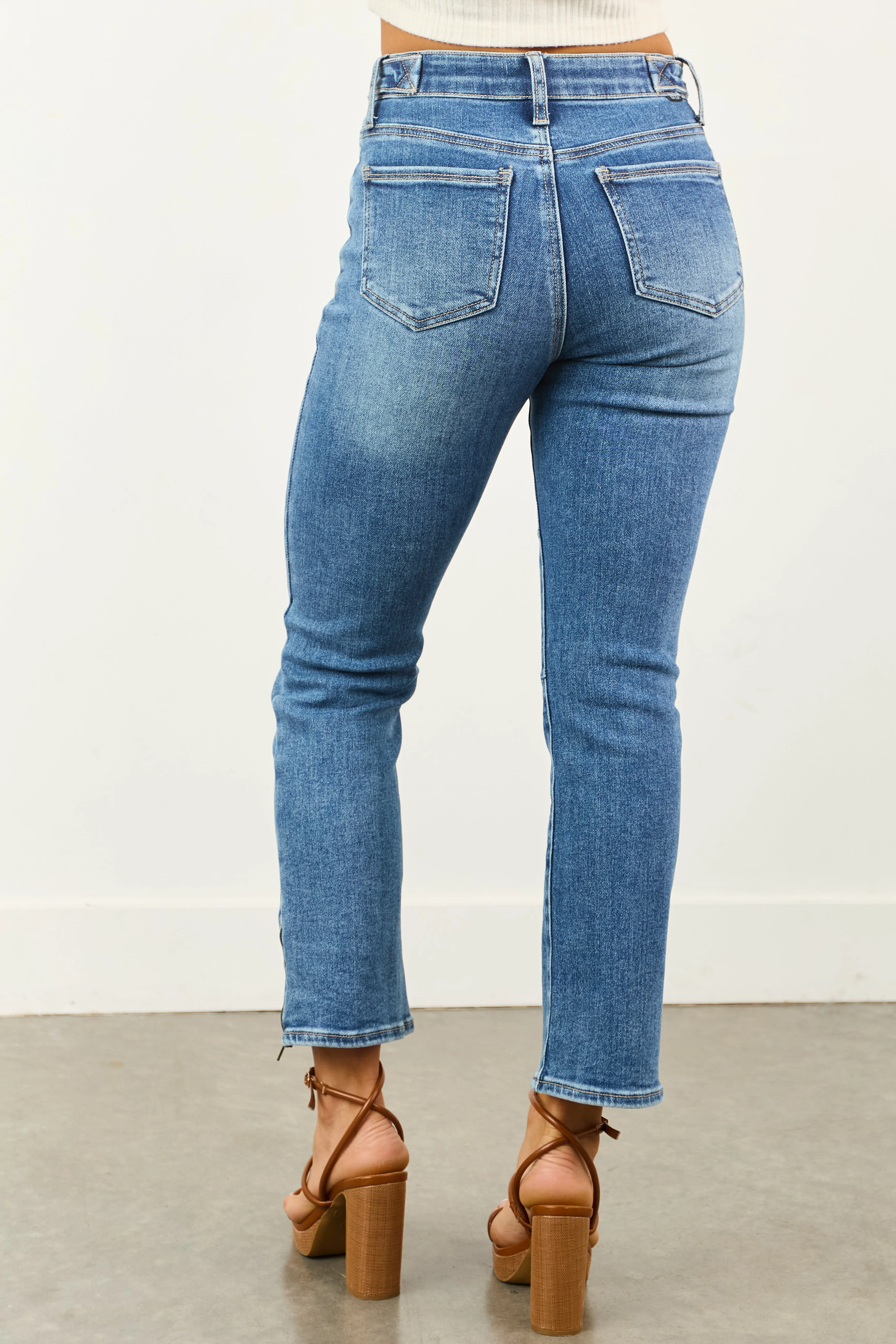 Saige Medium Wash Tummy Control Slim Bootcut Jeans body shaping
