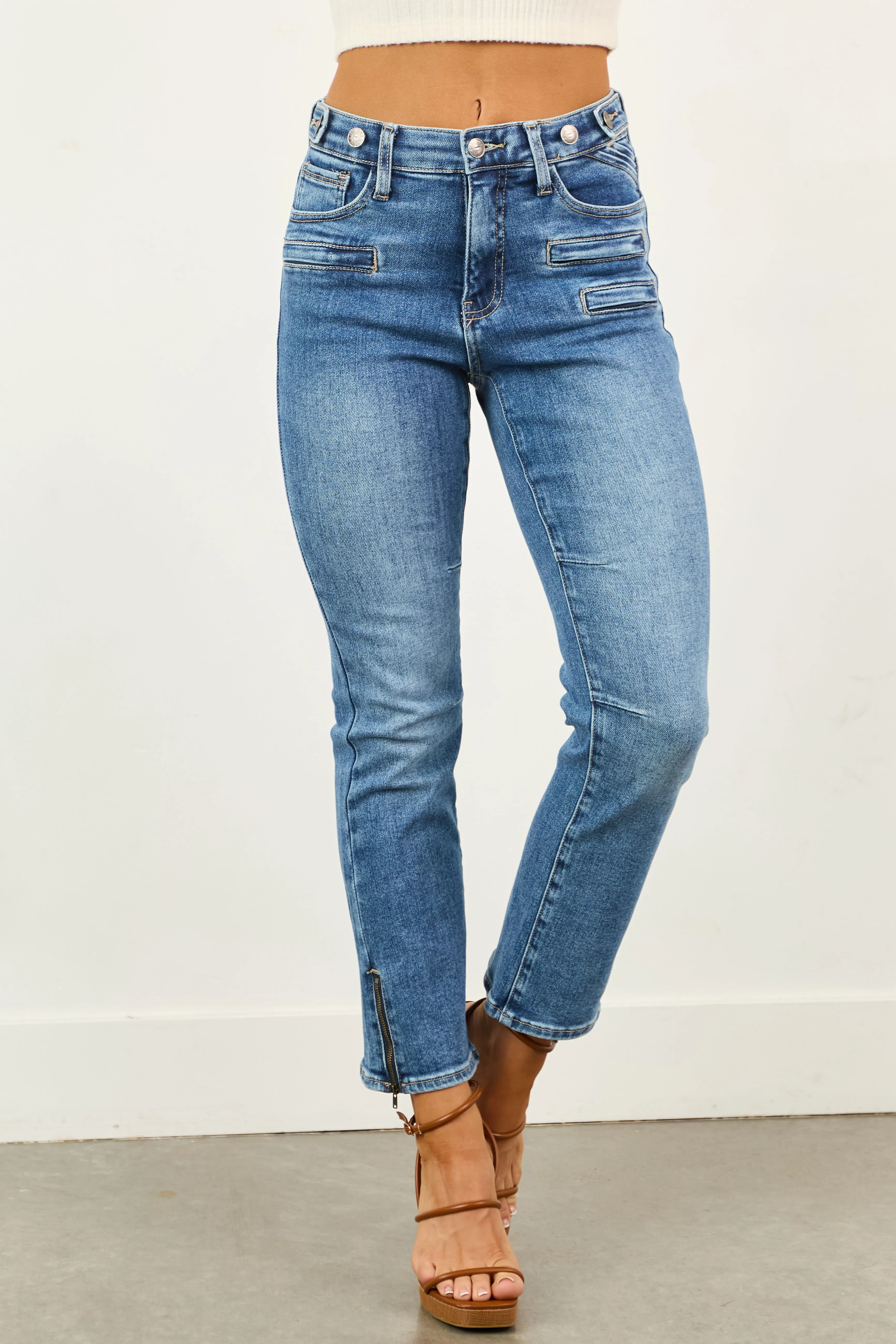 Saige Medium Wash Tummy Control Slim Bootcut Jeans body shaping
