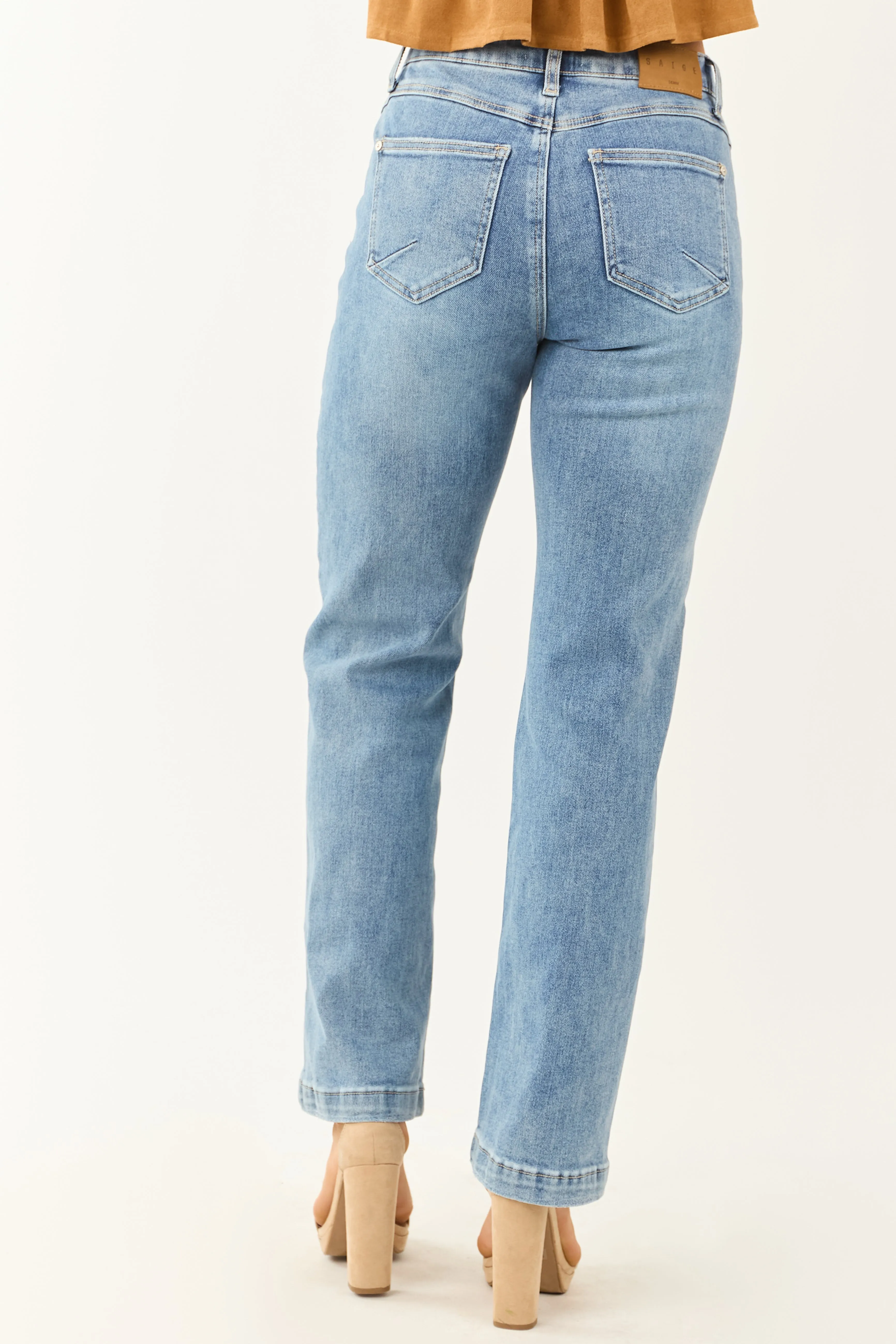 Saige Medium Wash Tummy Control Straight Leg Jeans contour line