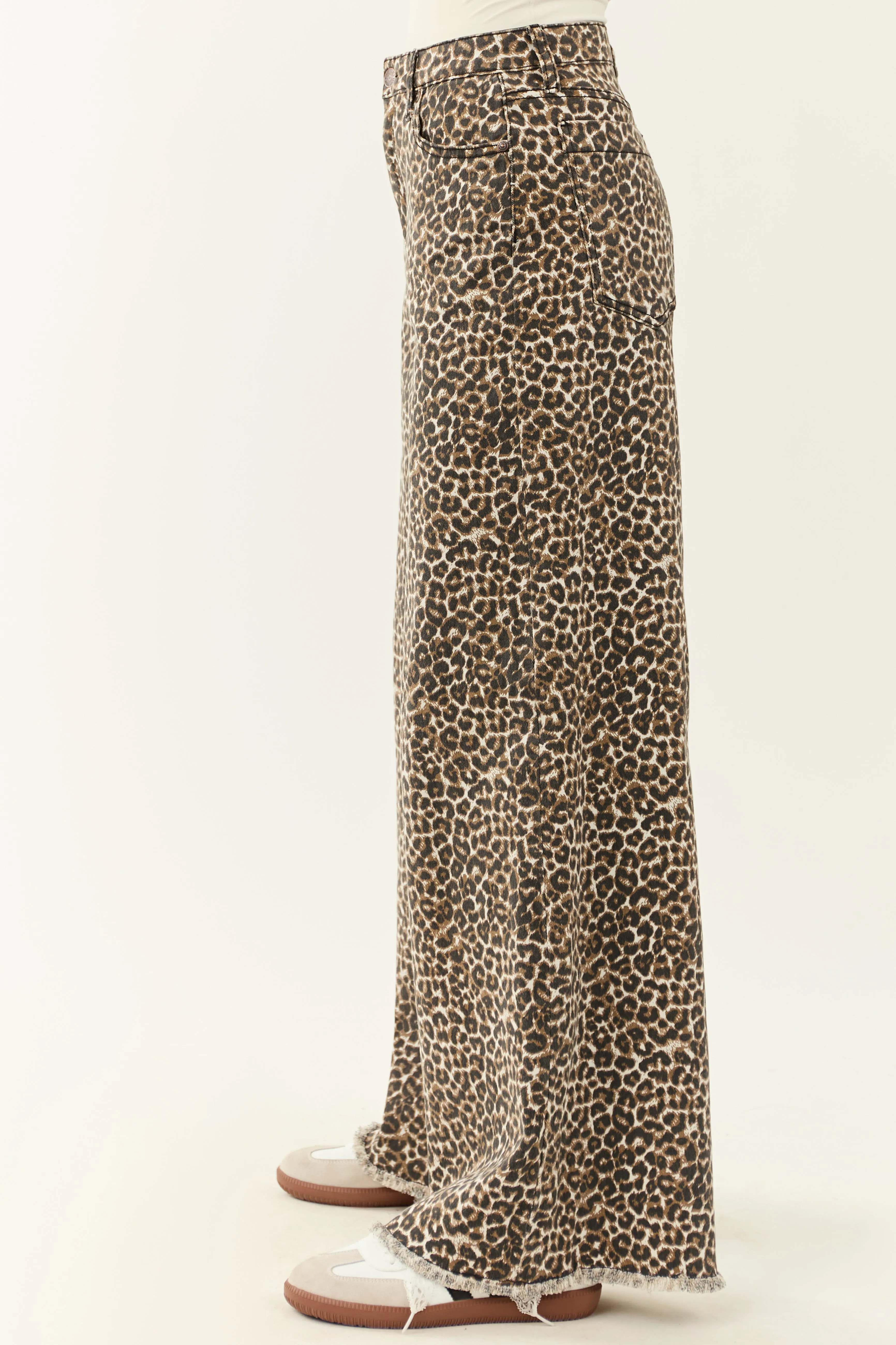Saige Sepia Leopard Tummy Control Stretchy Wide Jeans smart cut