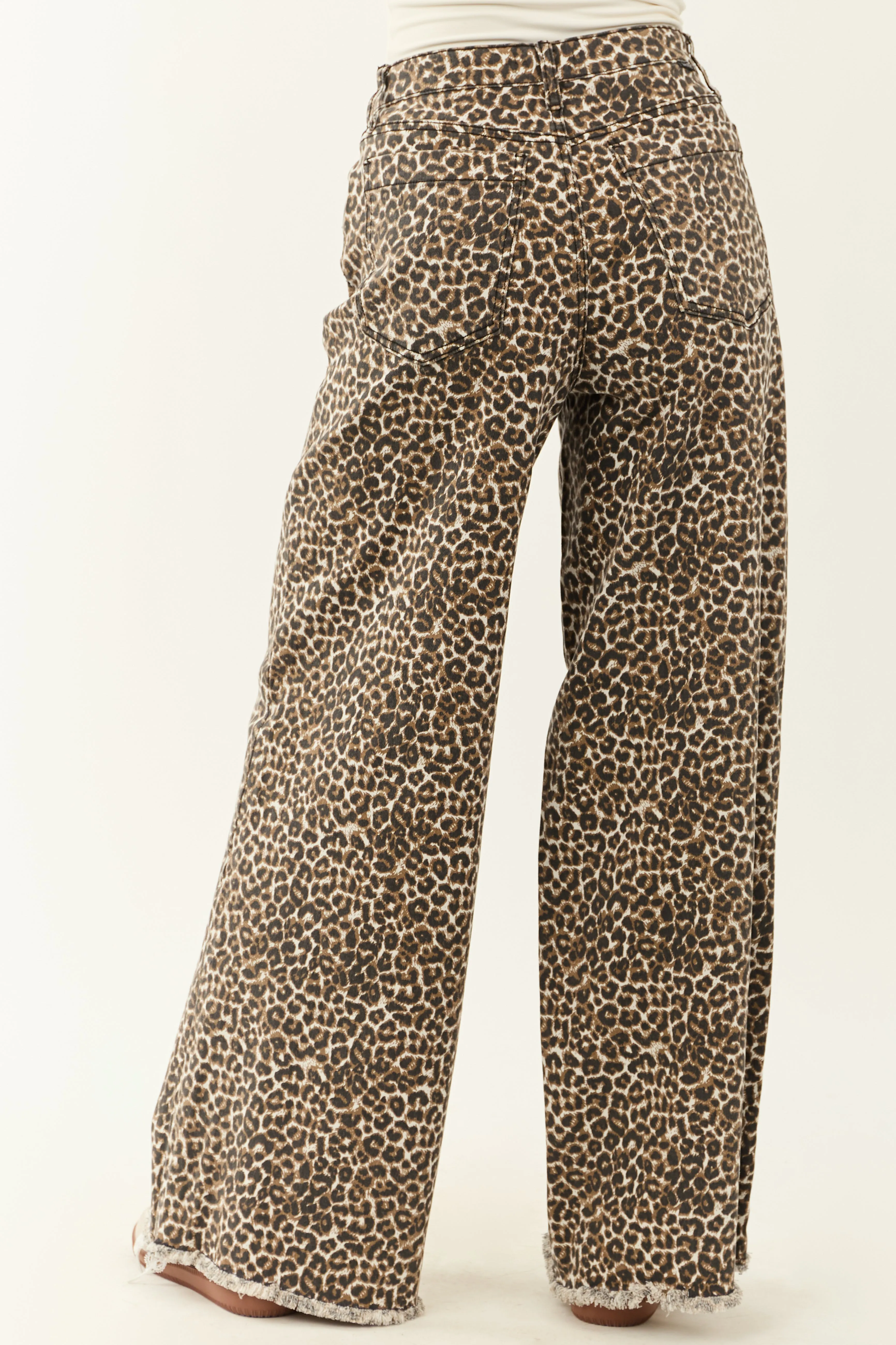 Saige Sepia Leopard Tummy Control Stretchy Wide Jeans smart cut