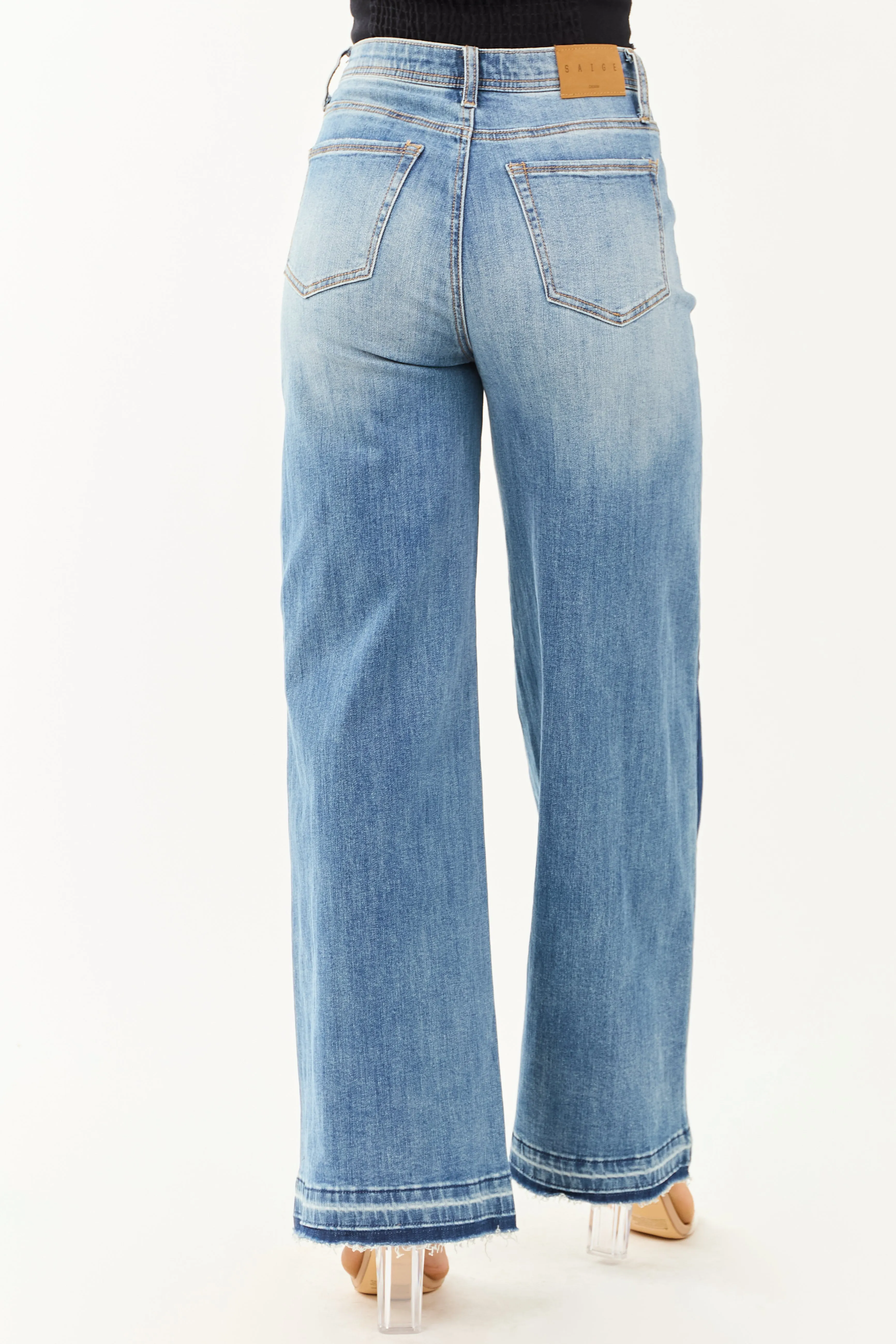 Saige Side Panel Tummy Control Stretchy Wide Jeans young heart