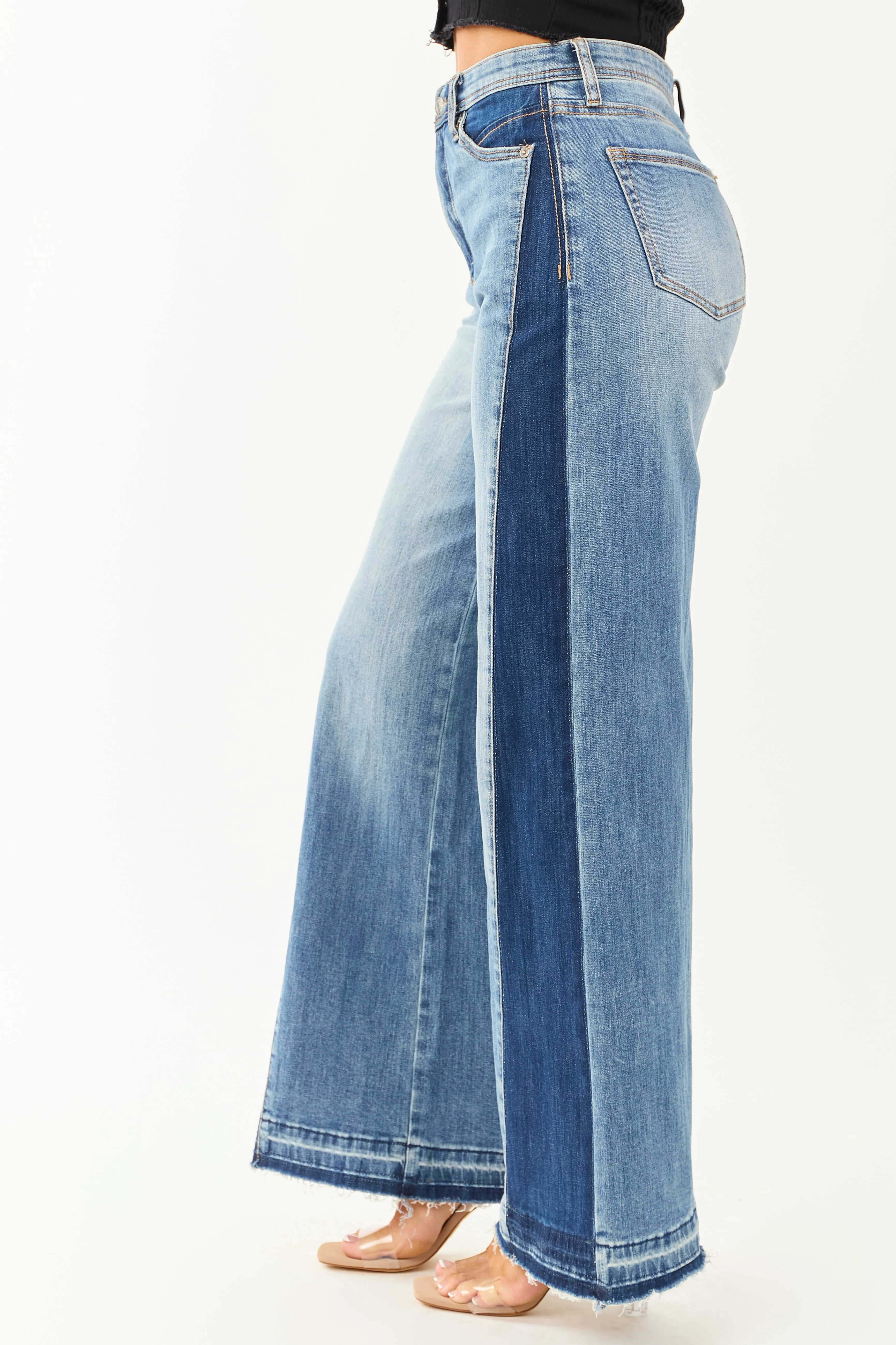 Saige Side Panel Tummy Control Stretchy Wide Jeans young heart
