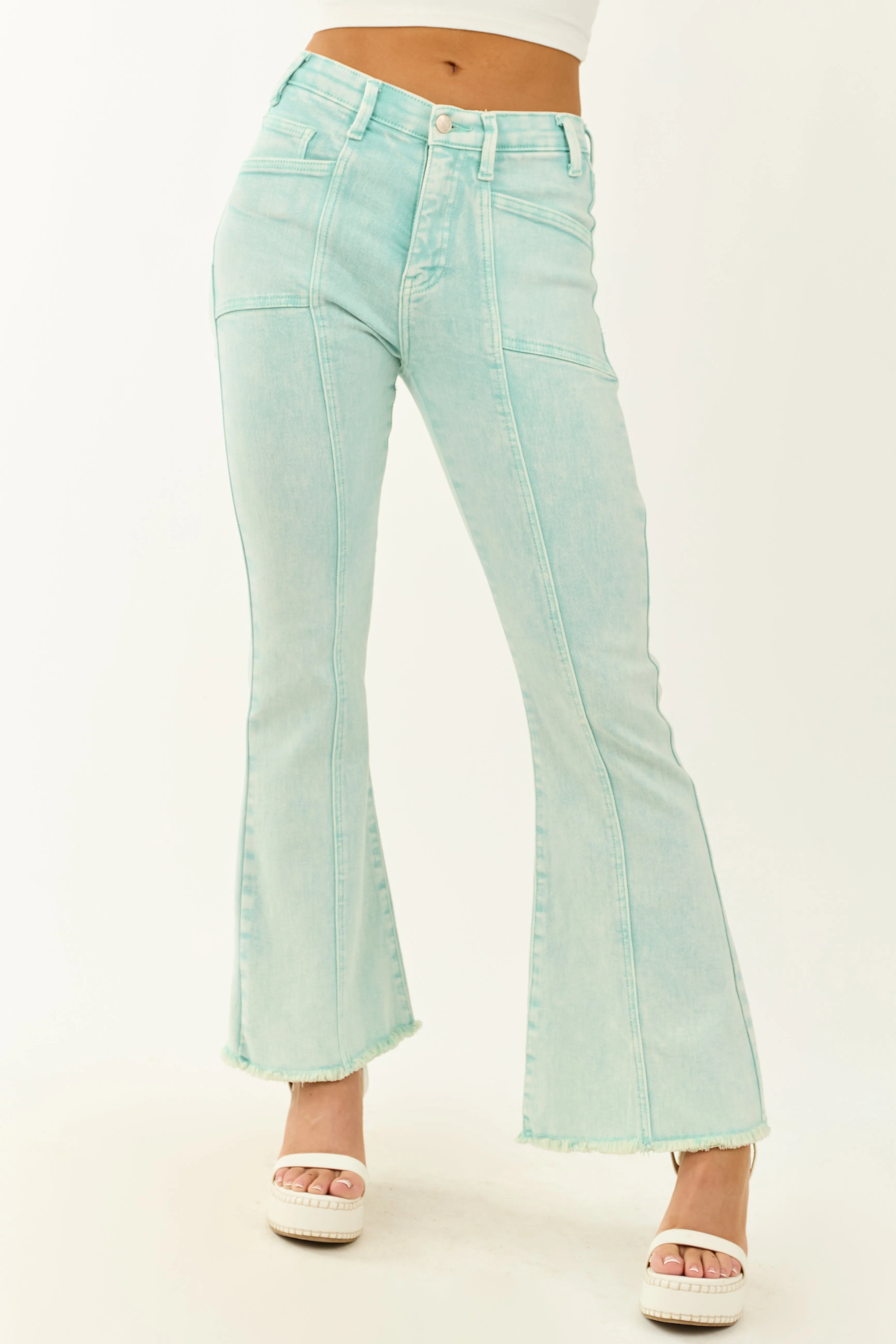 Saige Turquoise Tummy Control Stretchy Flare Jeans long wear