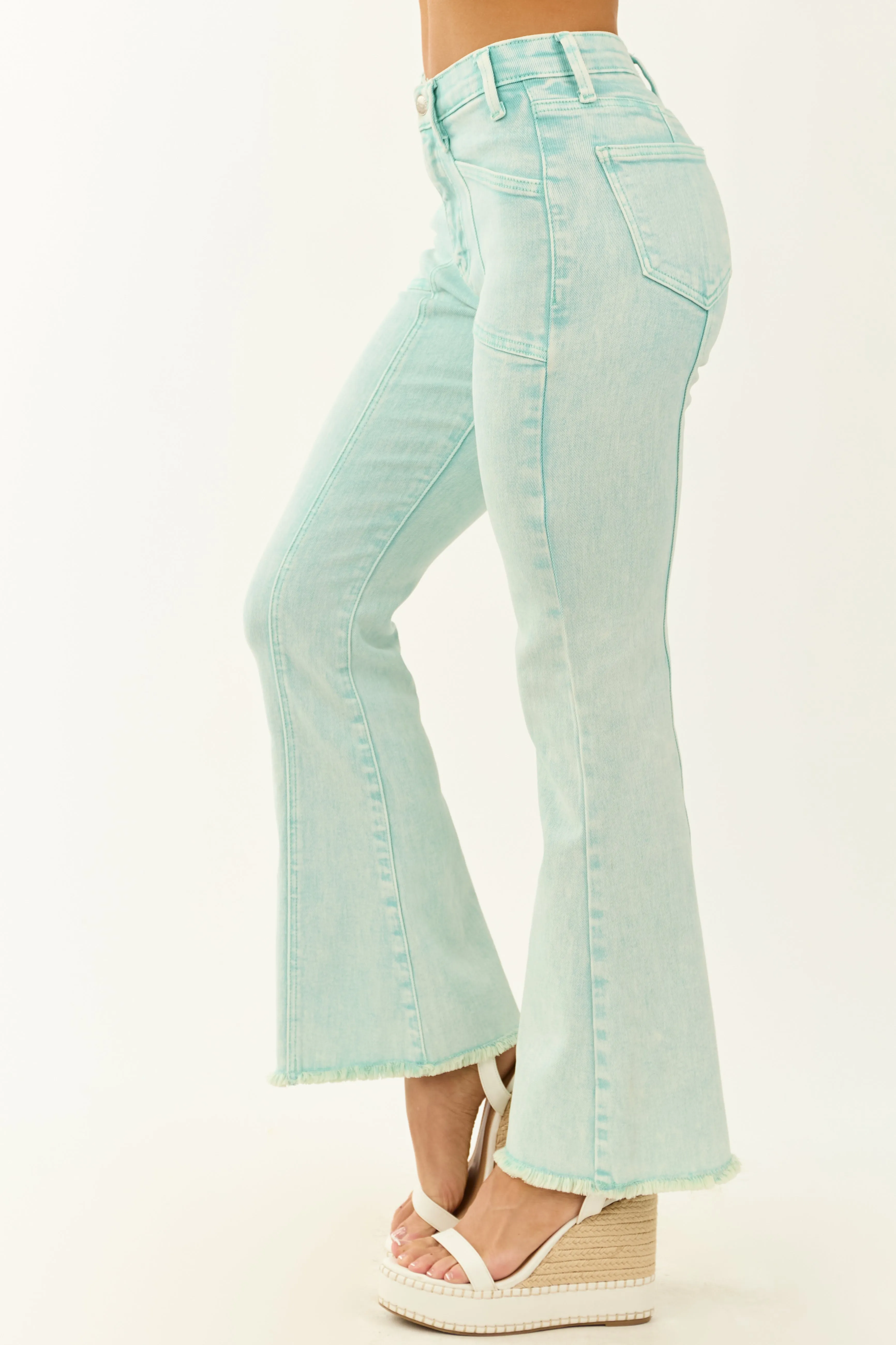 Saige Turquoise Tummy Control Stretchy Flare Jeans long wear