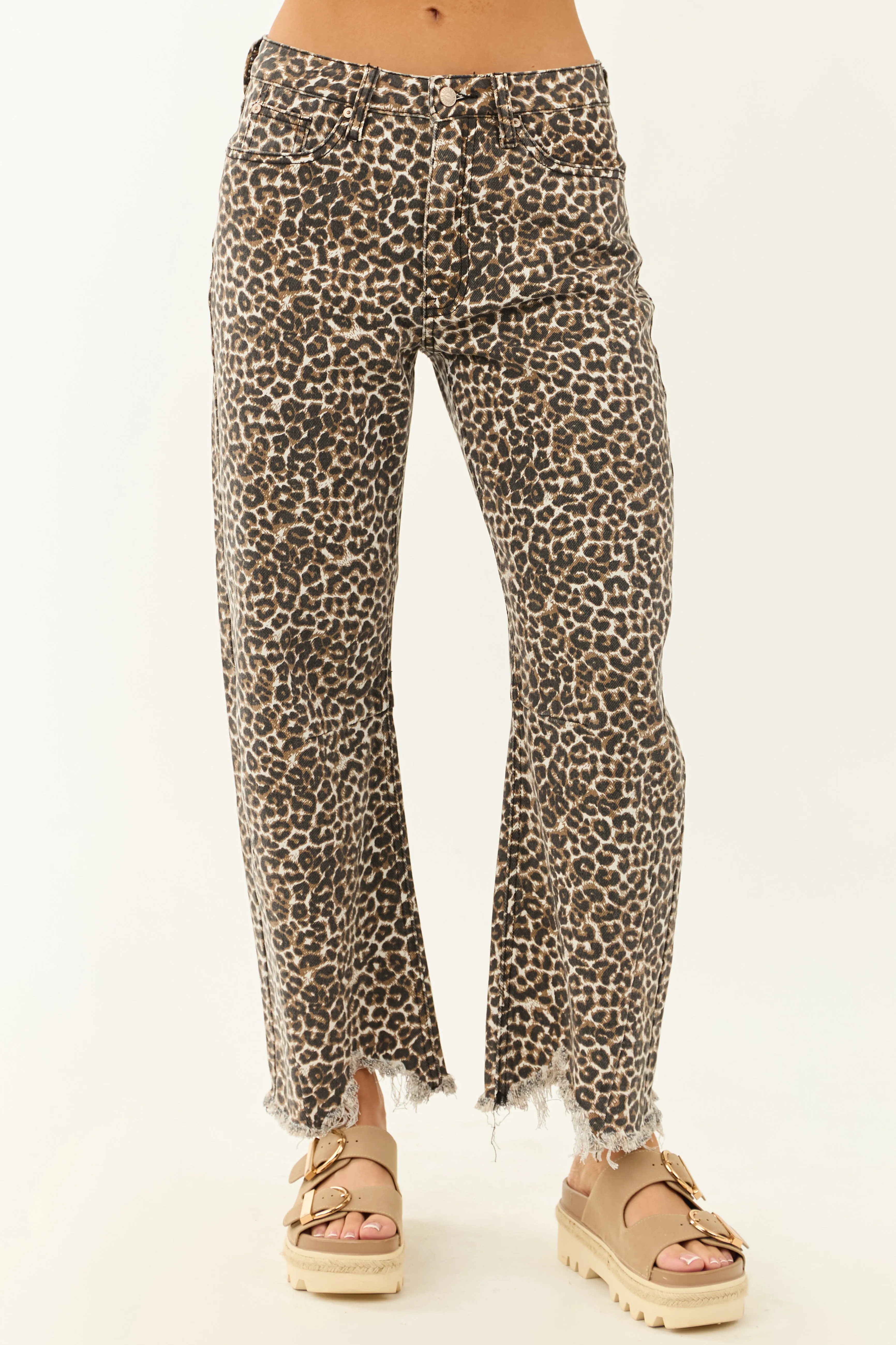 Saige Walnut Leopard Print High Rise Barrel Jeans retro charm